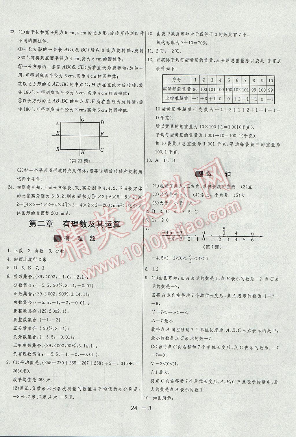 2017年1课3练单元达标测试七年级数学上册北师大版 参考答案第3页