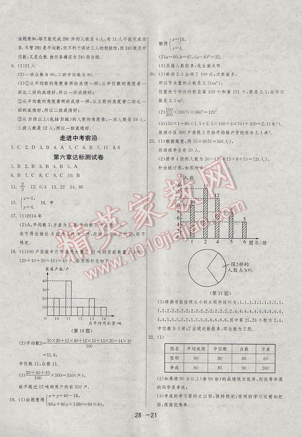 2017年1课3练单元达标测试八年级数学上册北师大版 参考答案第21页