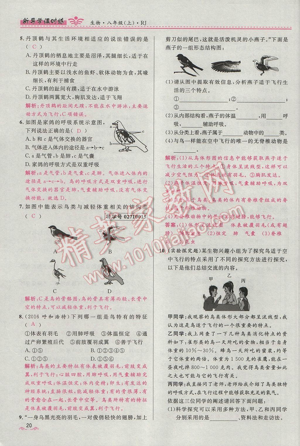 2017年奪冠百分百新導(dǎo)學(xué)課時(shí)練八年級生物上冊人教版 第五單元第20頁