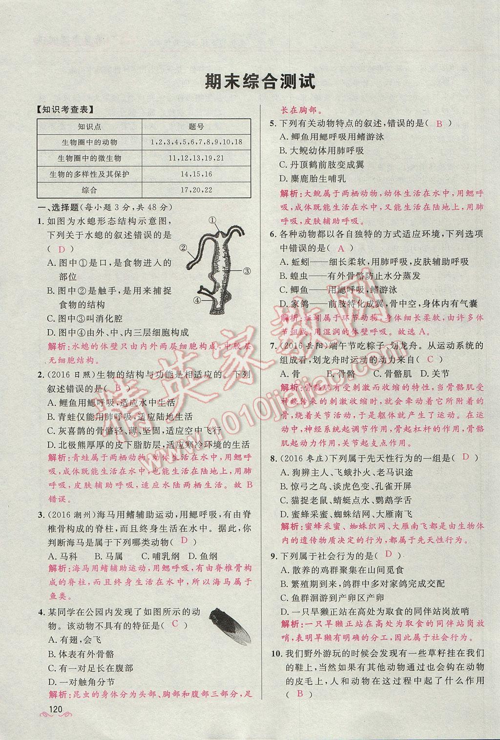 2017年奪冠百分百新導(dǎo)學(xué)課時練八年級生物上冊人教版 第六單元第120頁