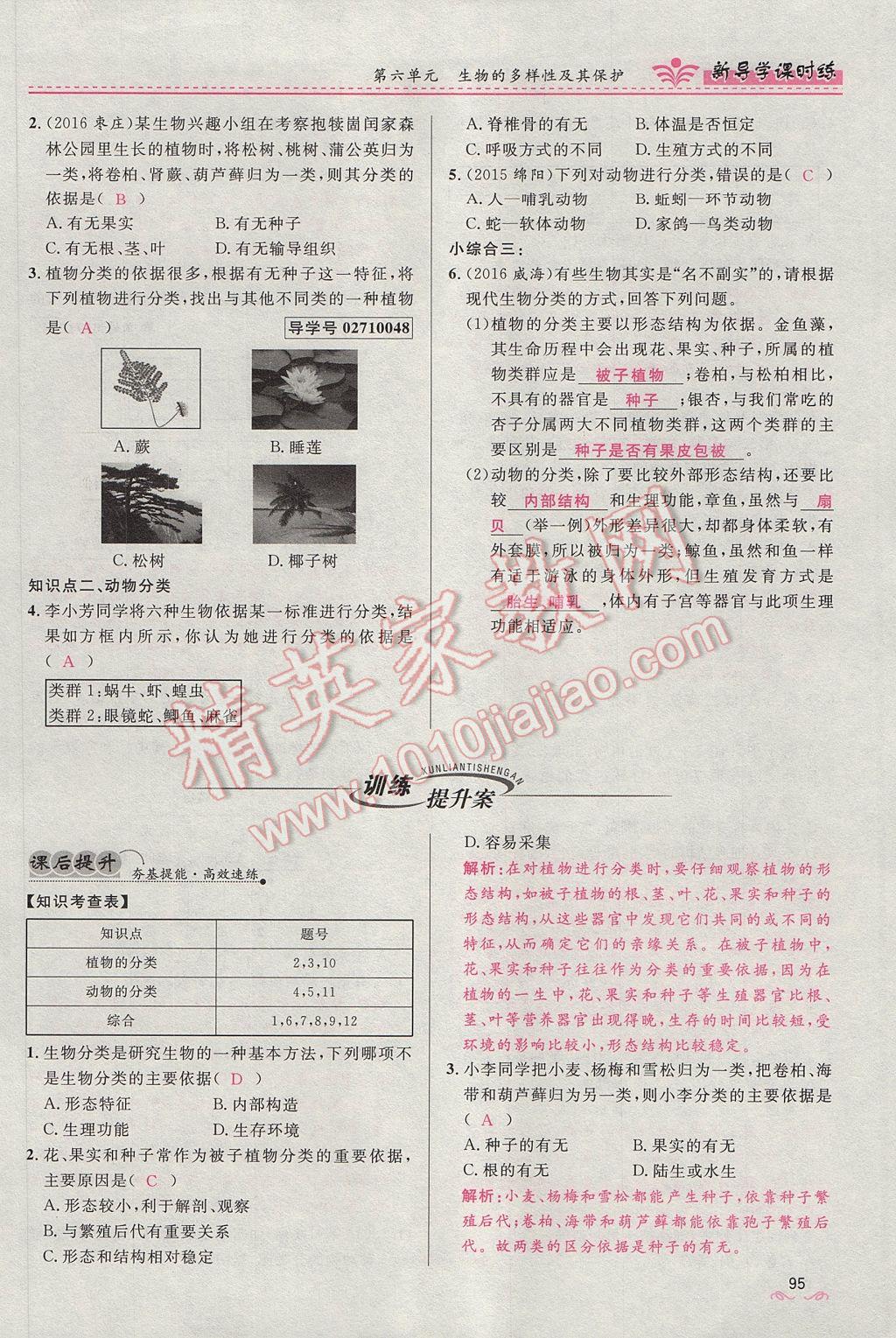 2017年奪冠百分百新導(dǎo)學(xué)課時(shí)練八年級(jí)生物上冊(cè)人教版 第六單元第95頁(yè)