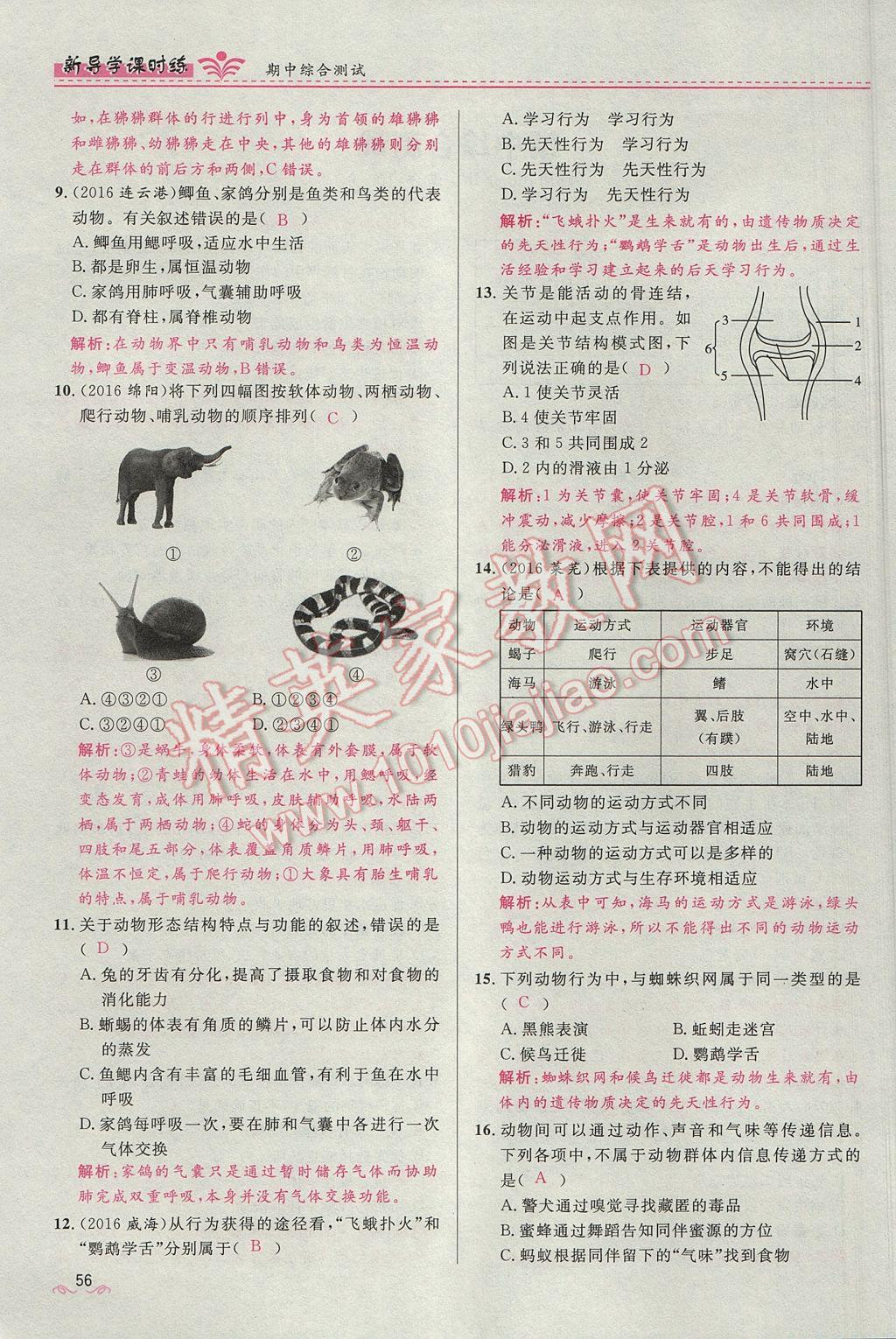 2017年奪冠百分百新導(dǎo)學(xué)課時練八年級生物上冊人教版 第五單元第56頁