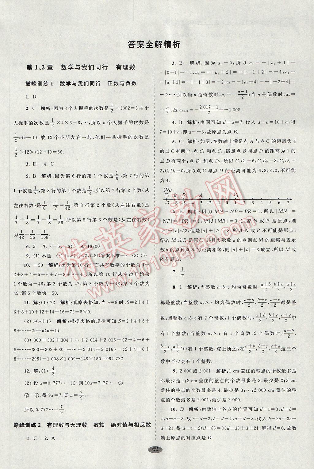 2017年初中數(shù)學小題狂做七年級上冊蘇科版巔峰版 參考答案第1頁