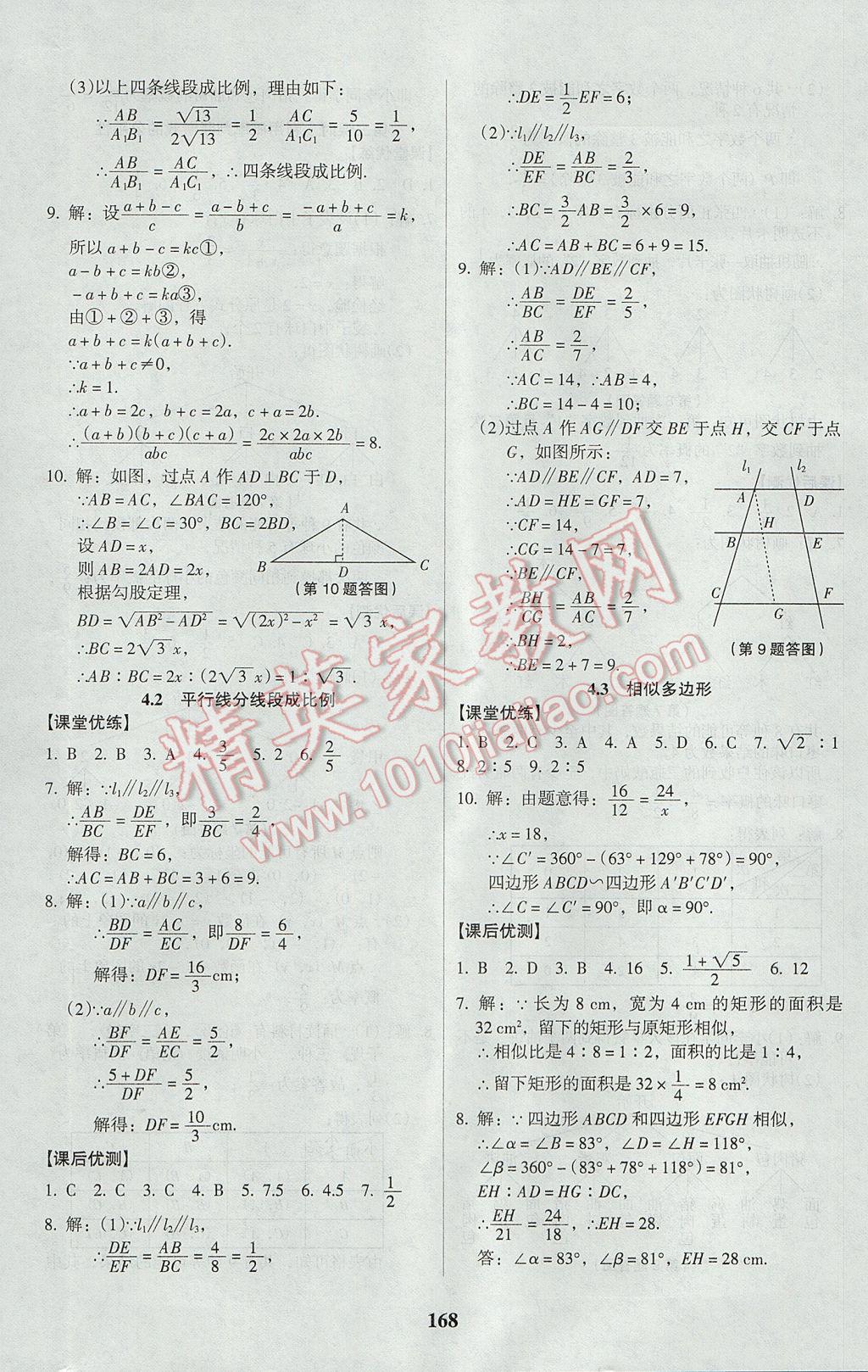 2017年全优点练课计划九年级数学上册北师大版 参考答案第20页