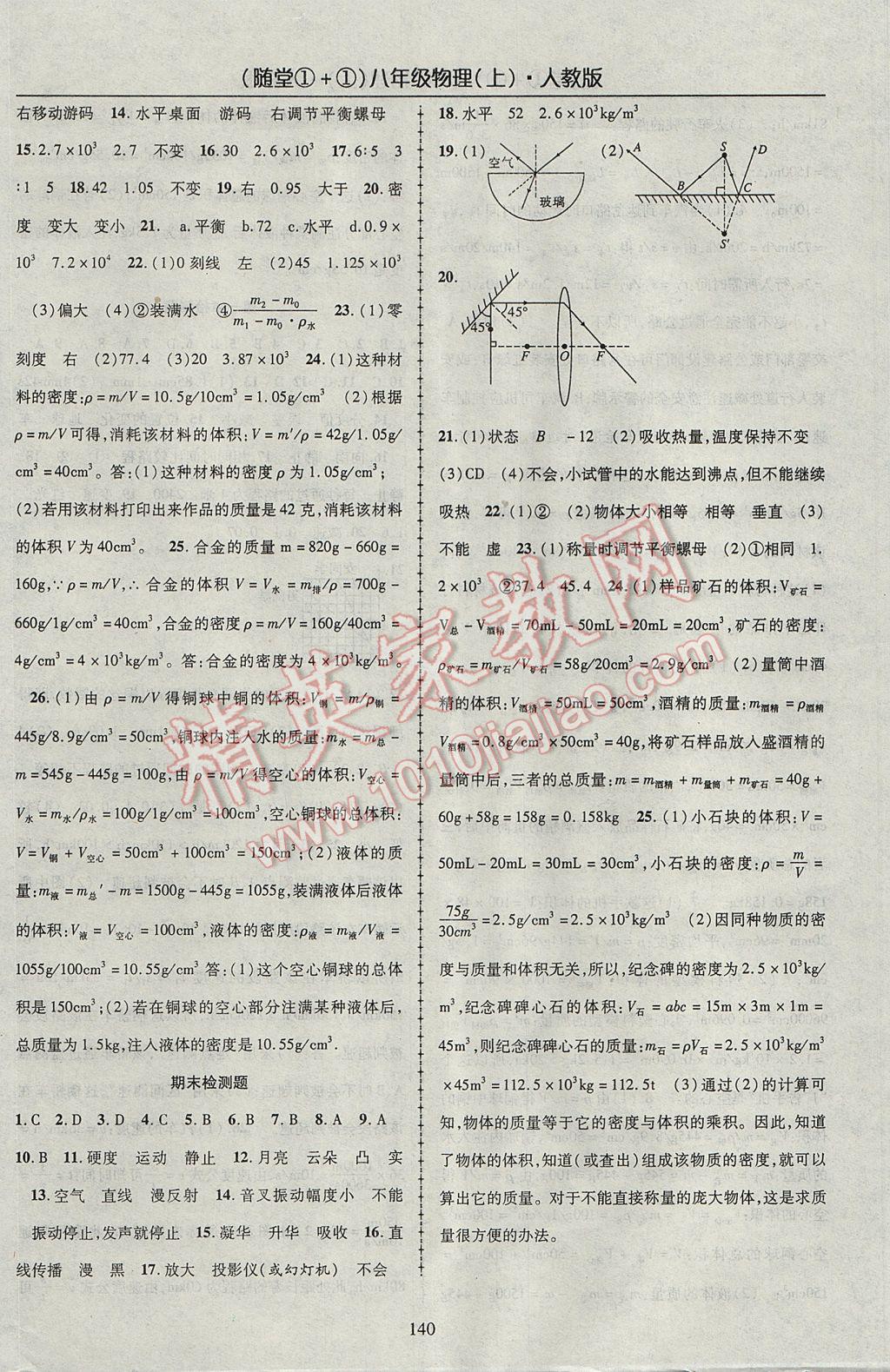 2017年隨堂1加1導(dǎo)練八年級(jí)物理上冊(cè)人教版 參考答案第16頁(yè)