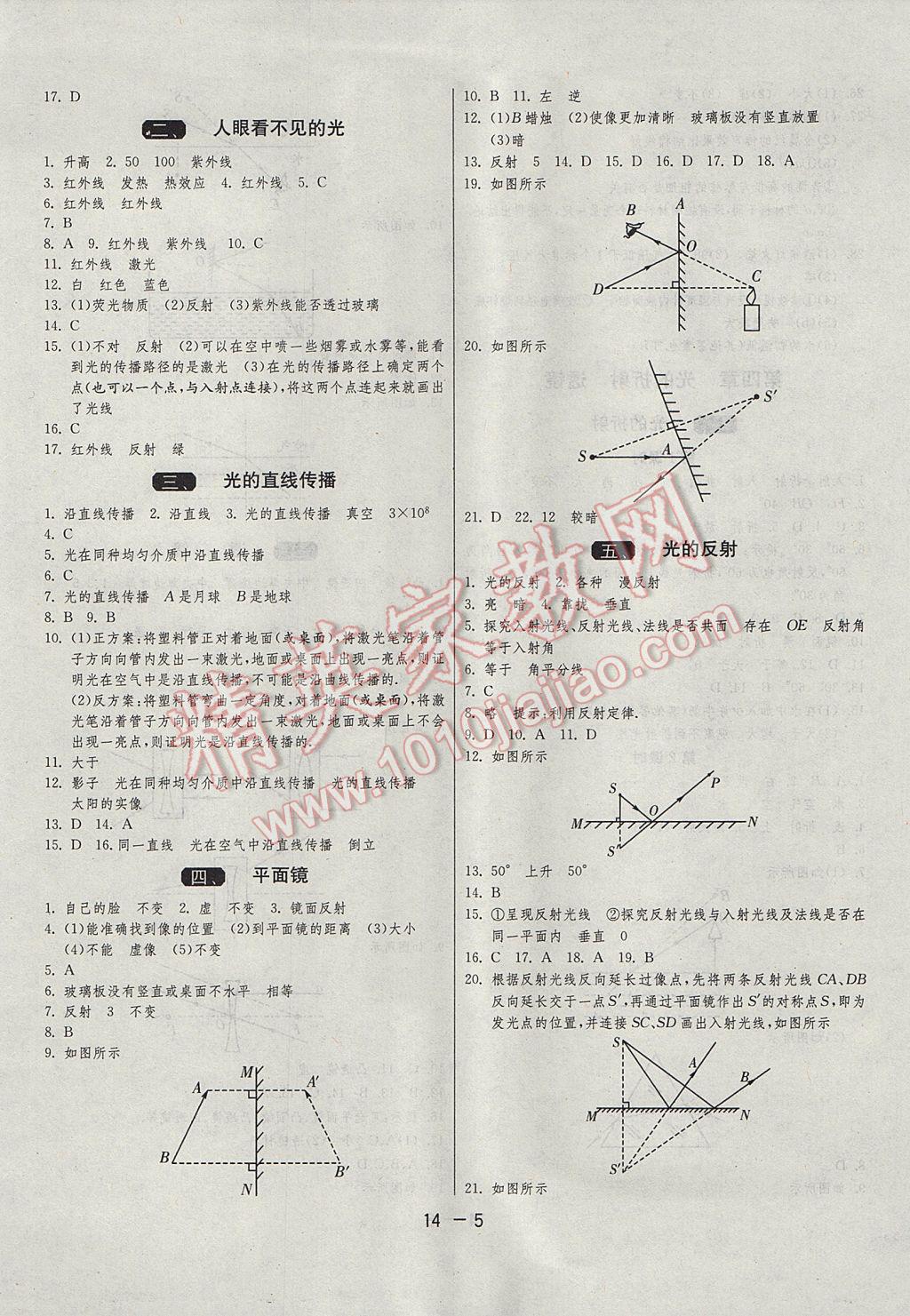 2017年1课3练单元达标测试八年级物理上册苏科版 参考答案第5页