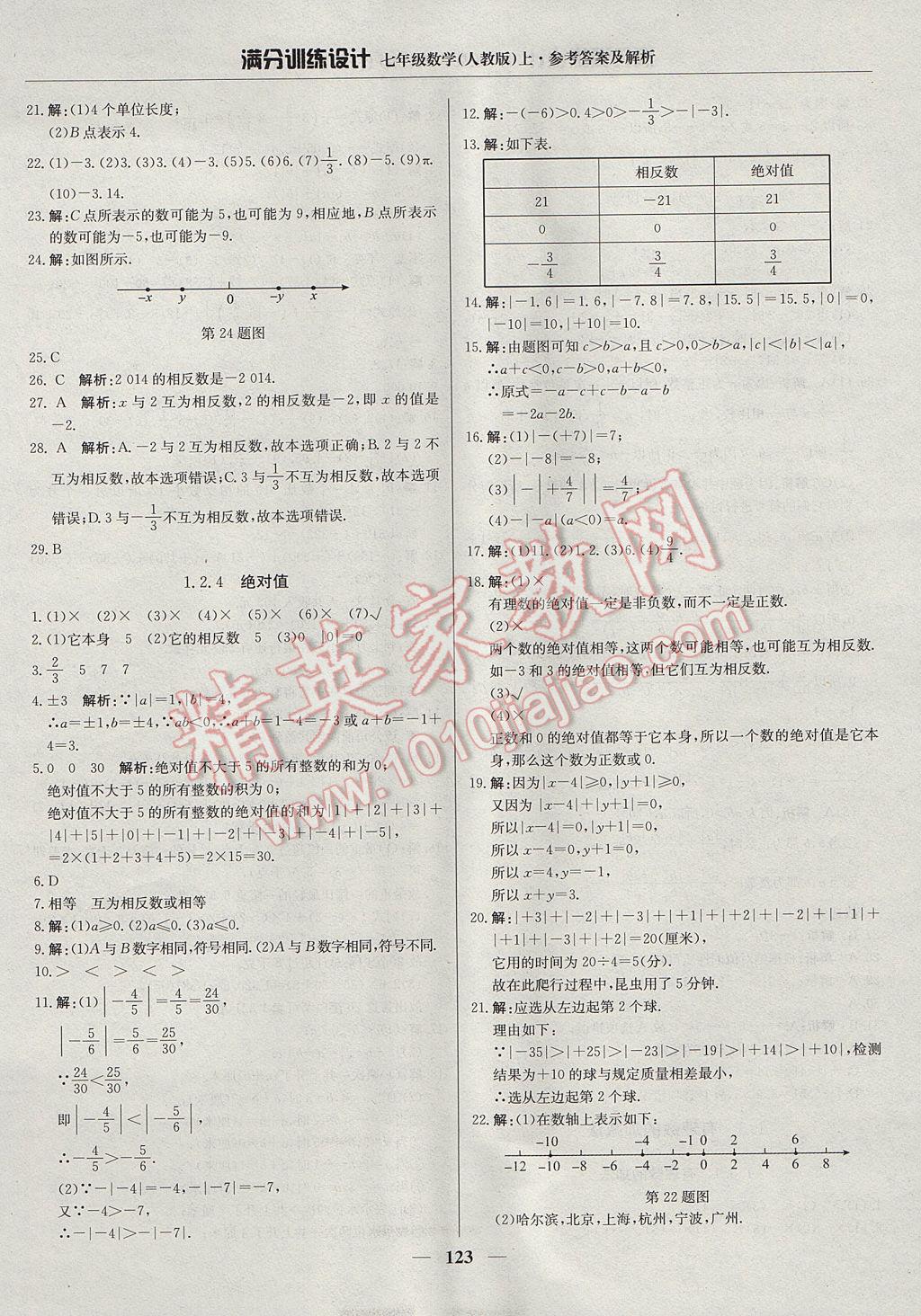 2017年满分训练设计七年级数学上册人教版 参考答案第4页