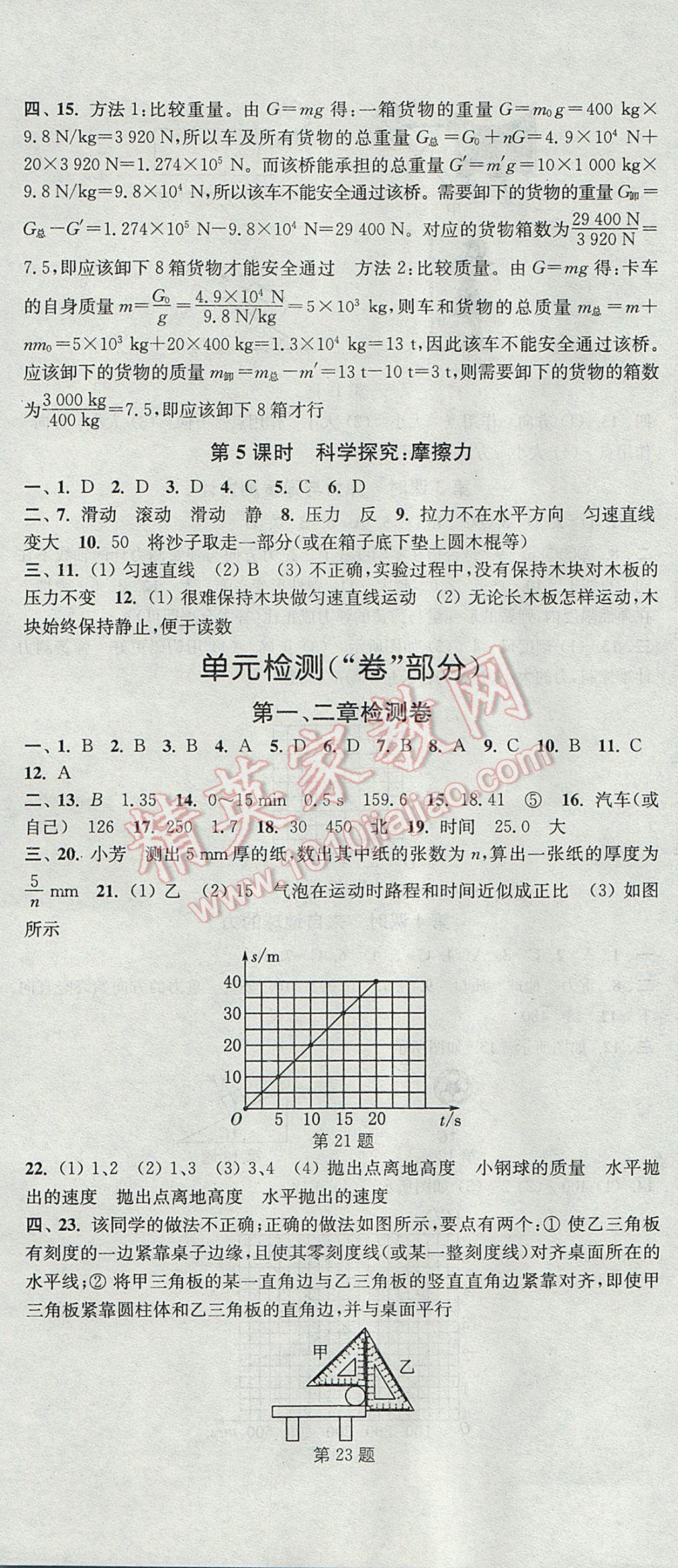 2017年通城学典活页检测八年级物理上册沪科版 参考答案第10页