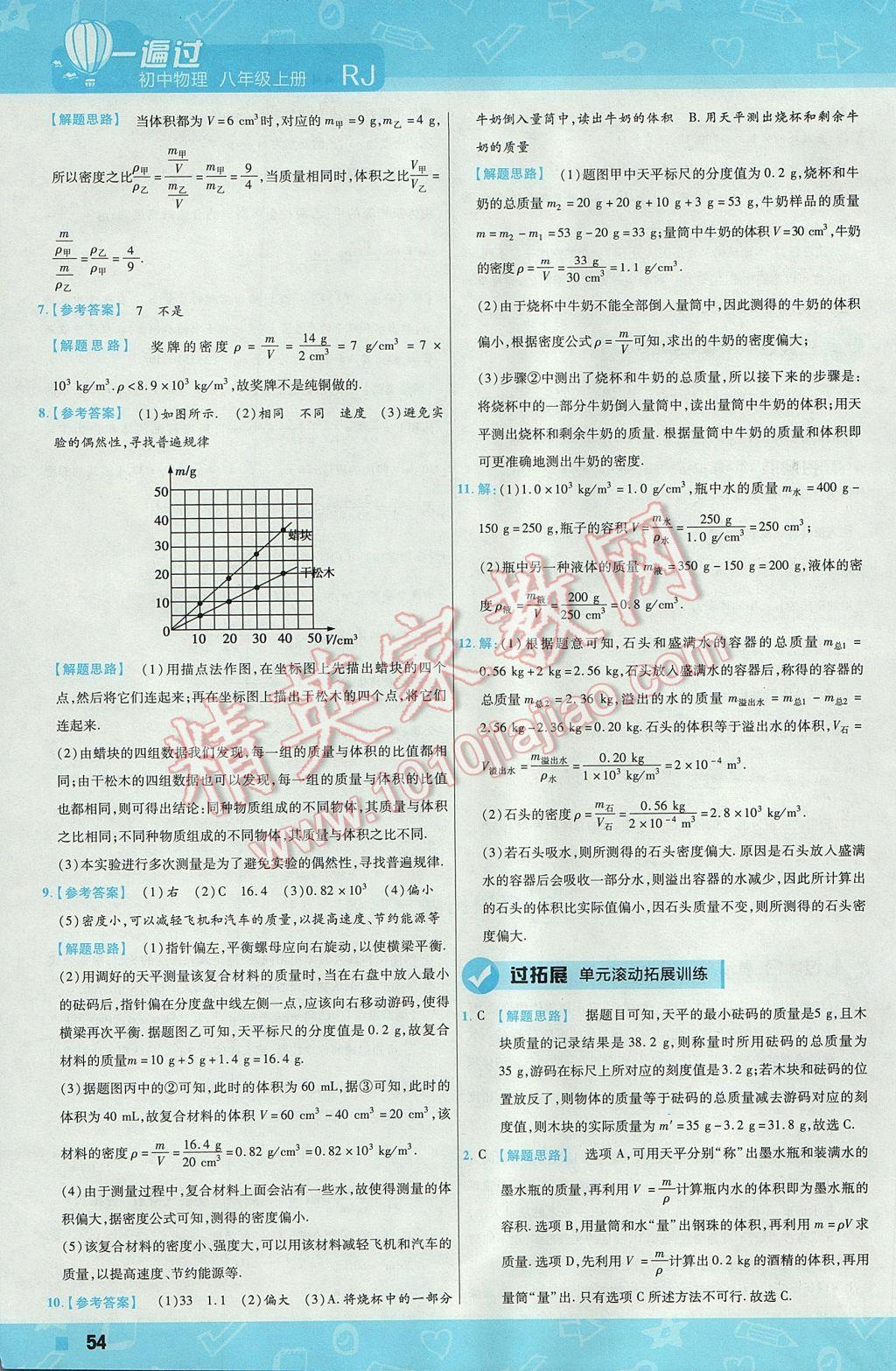 2017年一遍過初中物理八年級上冊人教版 參考答案第54頁