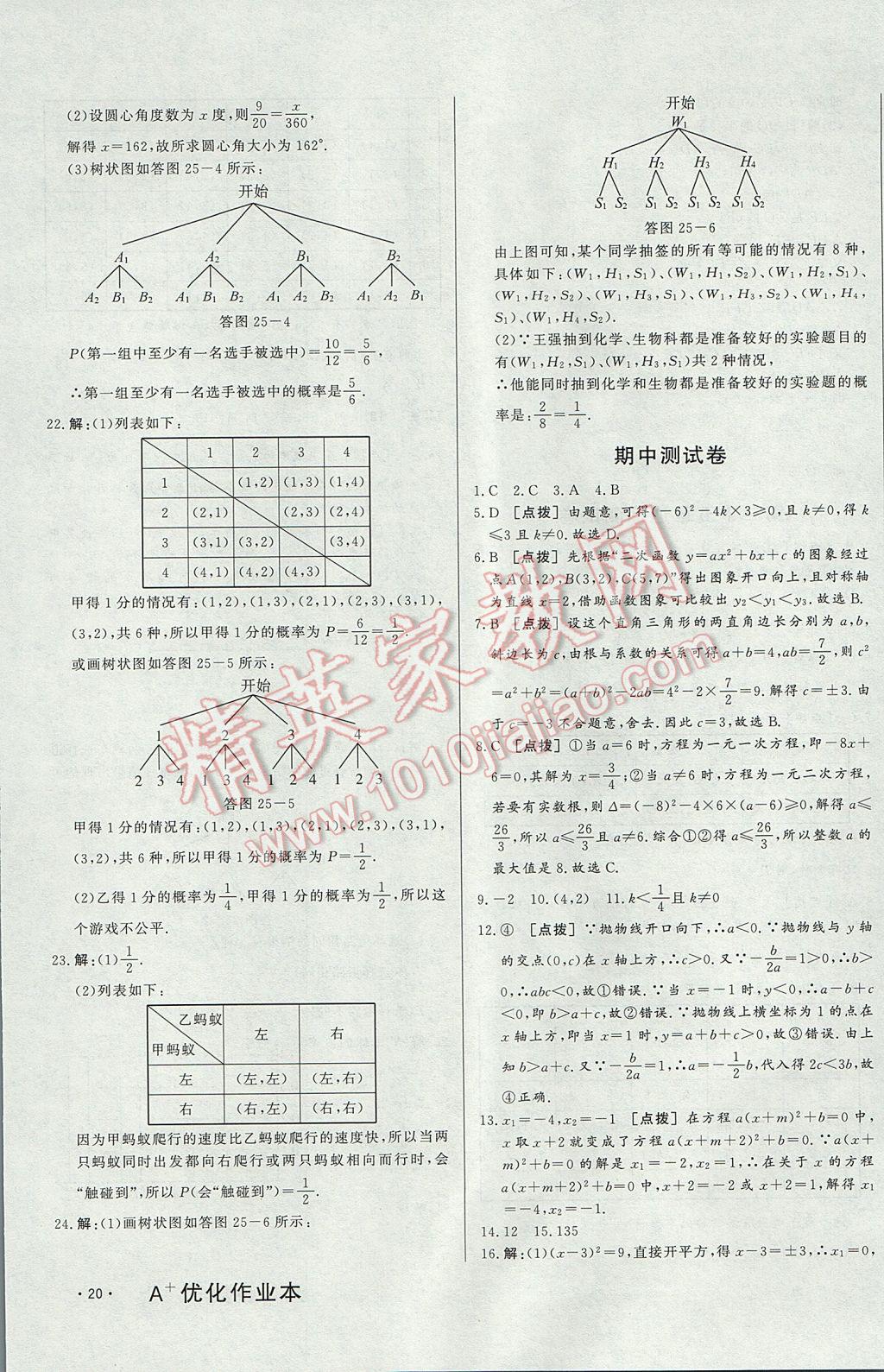 2017年A加优化作业本九年级数学上册人教版 参考答案第39页