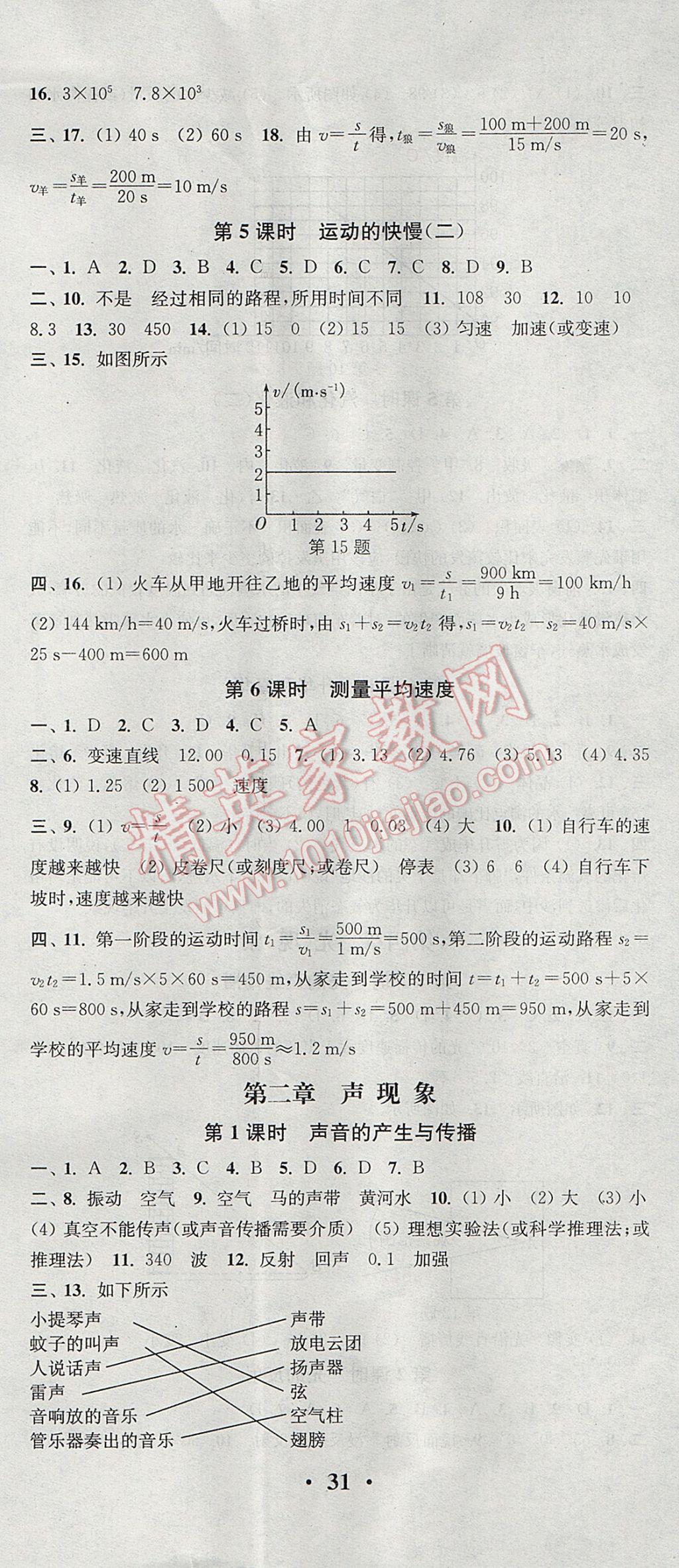 2017年通城學典活頁檢測八年級物理上冊人教版 參考答案第2頁