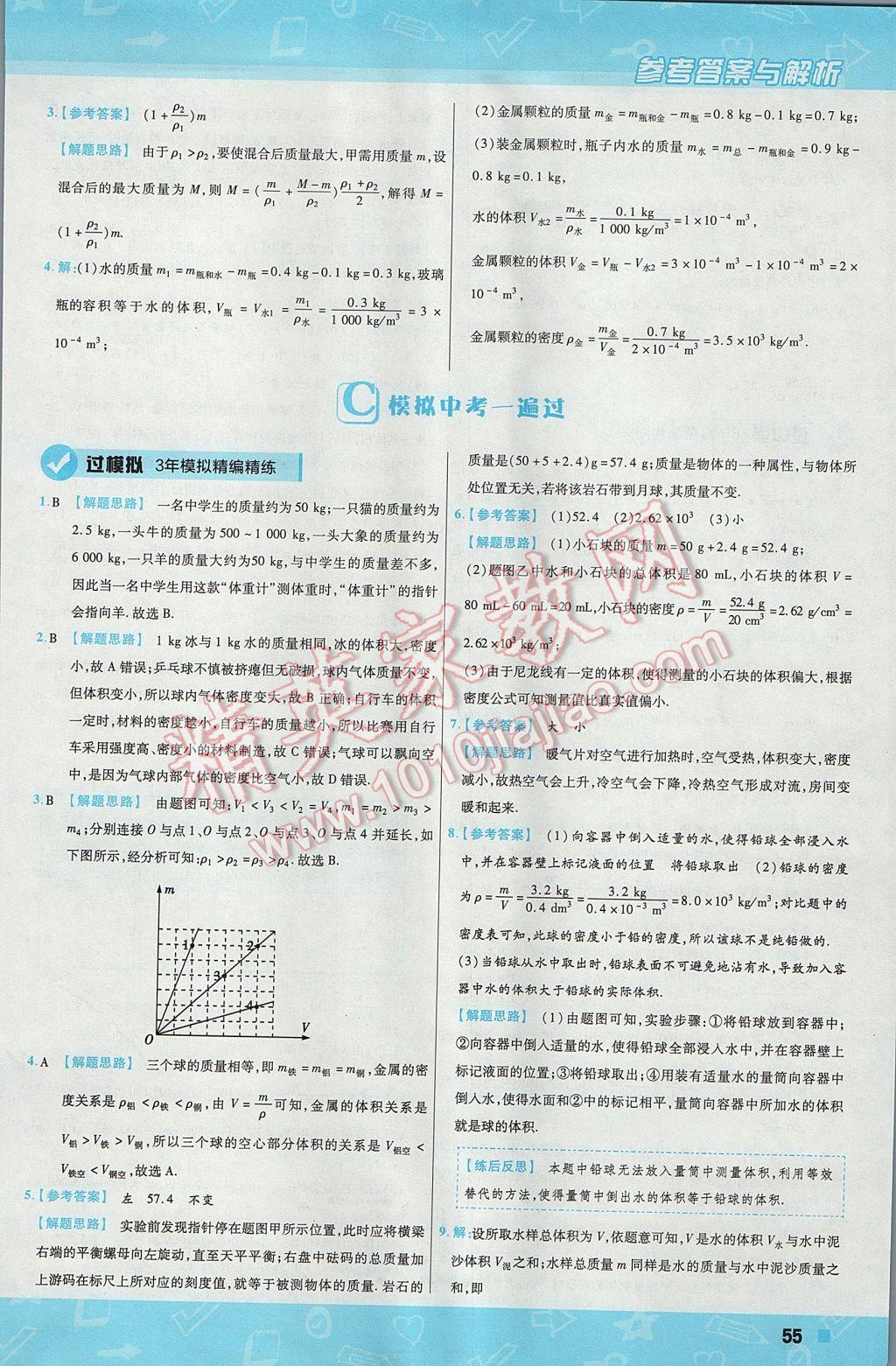 2017年一遍过初中物理八年级上册人教版 参考答案第55页