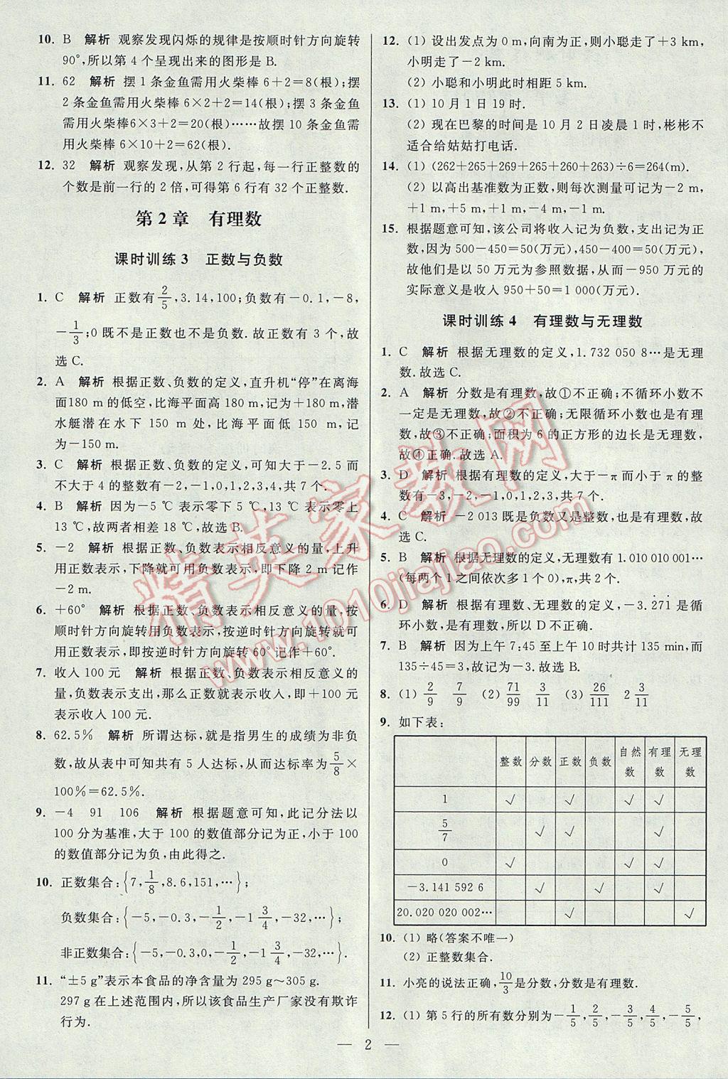 2017年初中数学小题狂做七年级上册苏科版课时版 参考答案第2页