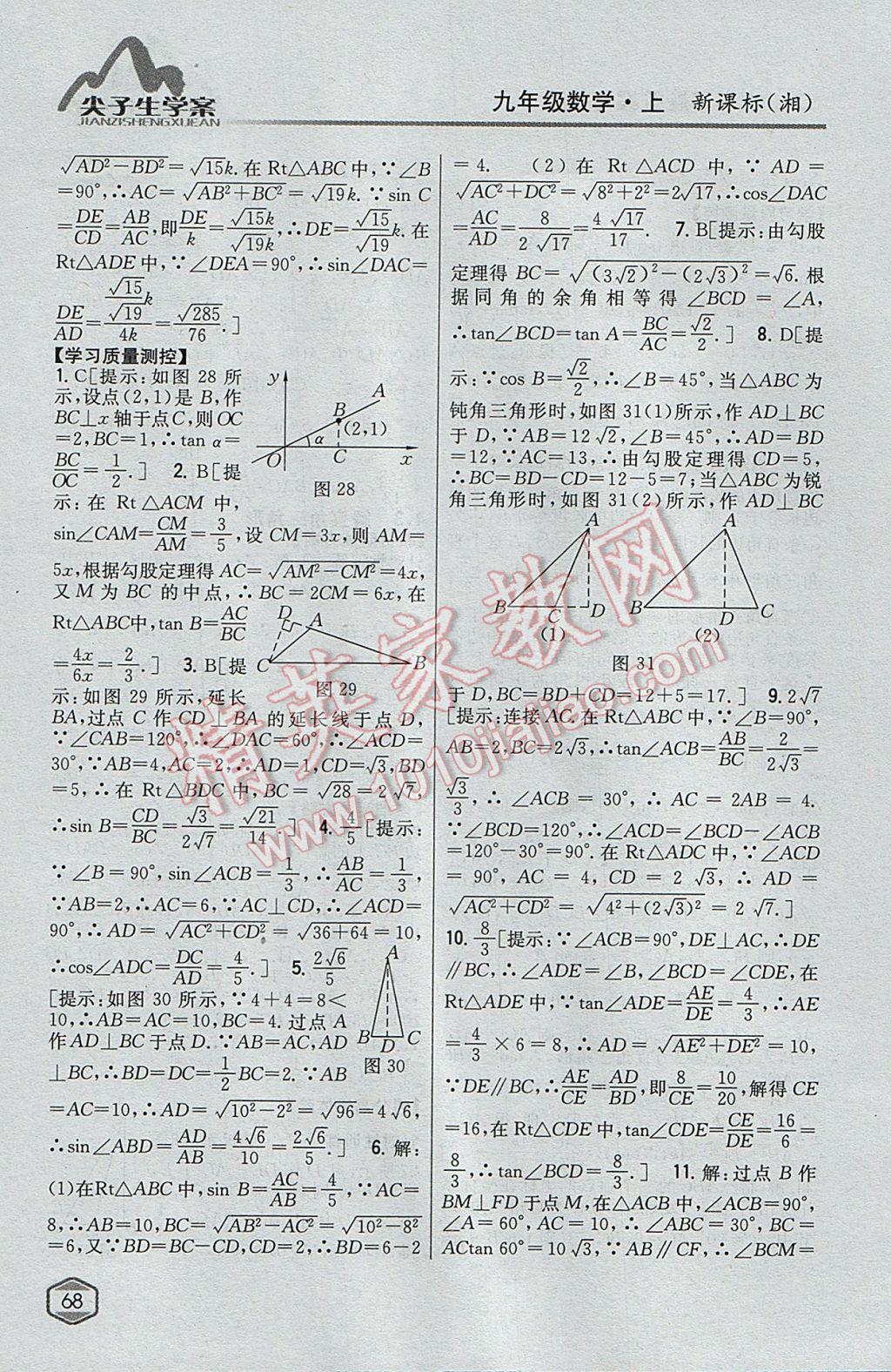 2017年尖子生学案九年级数学上册湘教版 参考答案第30页