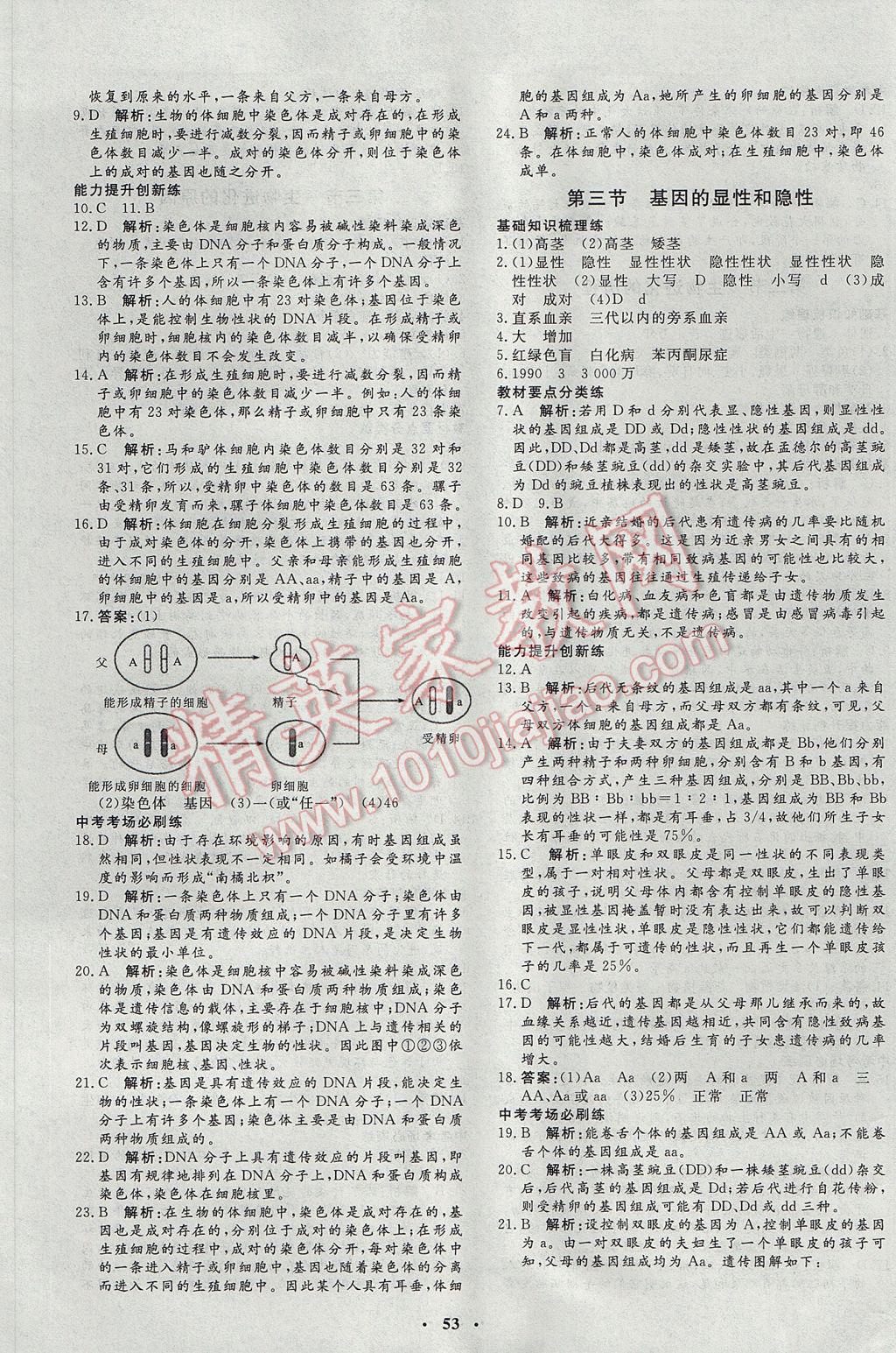 2017年非常1加1完全題練八年級生物全一冊人教版 參考答案第13頁