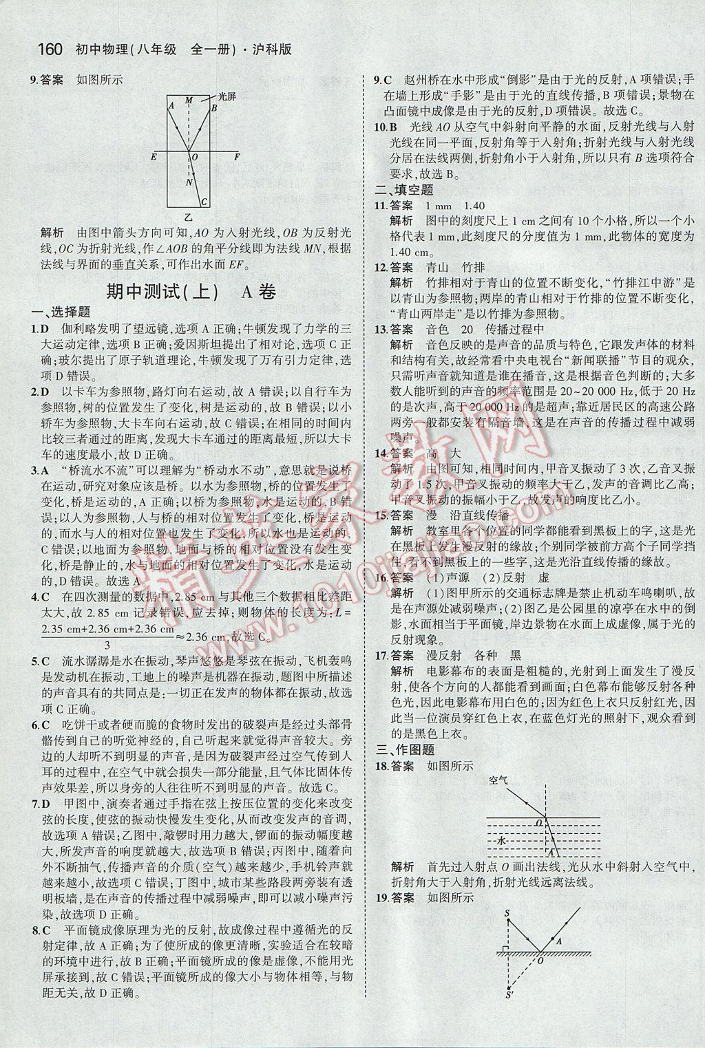 2017年5年中考3年模拟初中物理八年级全一册沪科版 参考答案第14页