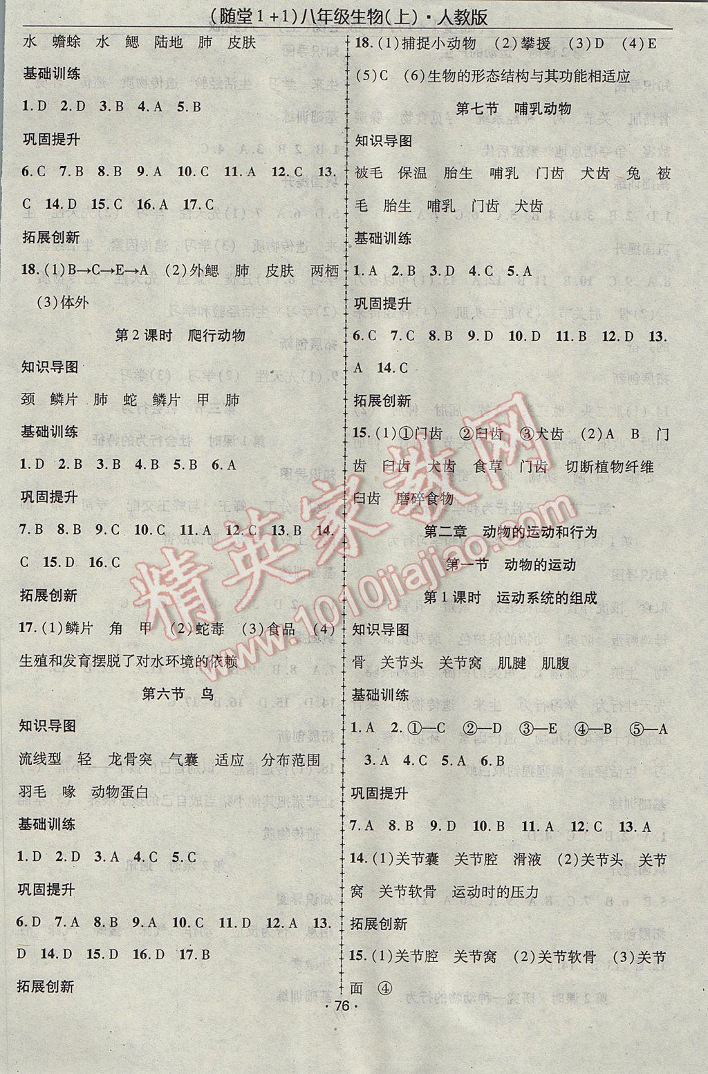 2017年隨堂1加1導(dǎo)練八年級(jí)生物上冊(cè)人教版 參考答案第2頁