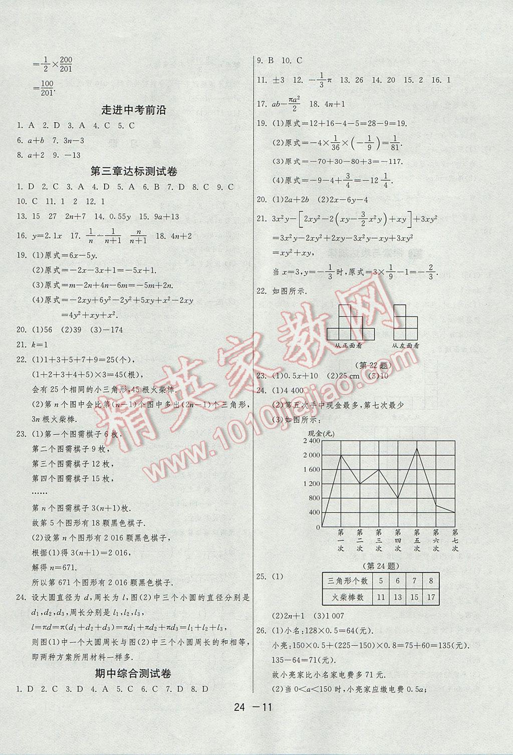 2017年1課3練單元達(dá)標(biāo)測(cè)試七年級(jí)數(shù)學(xué)上冊(cè)北師大版 參考答案第11頁(yè)