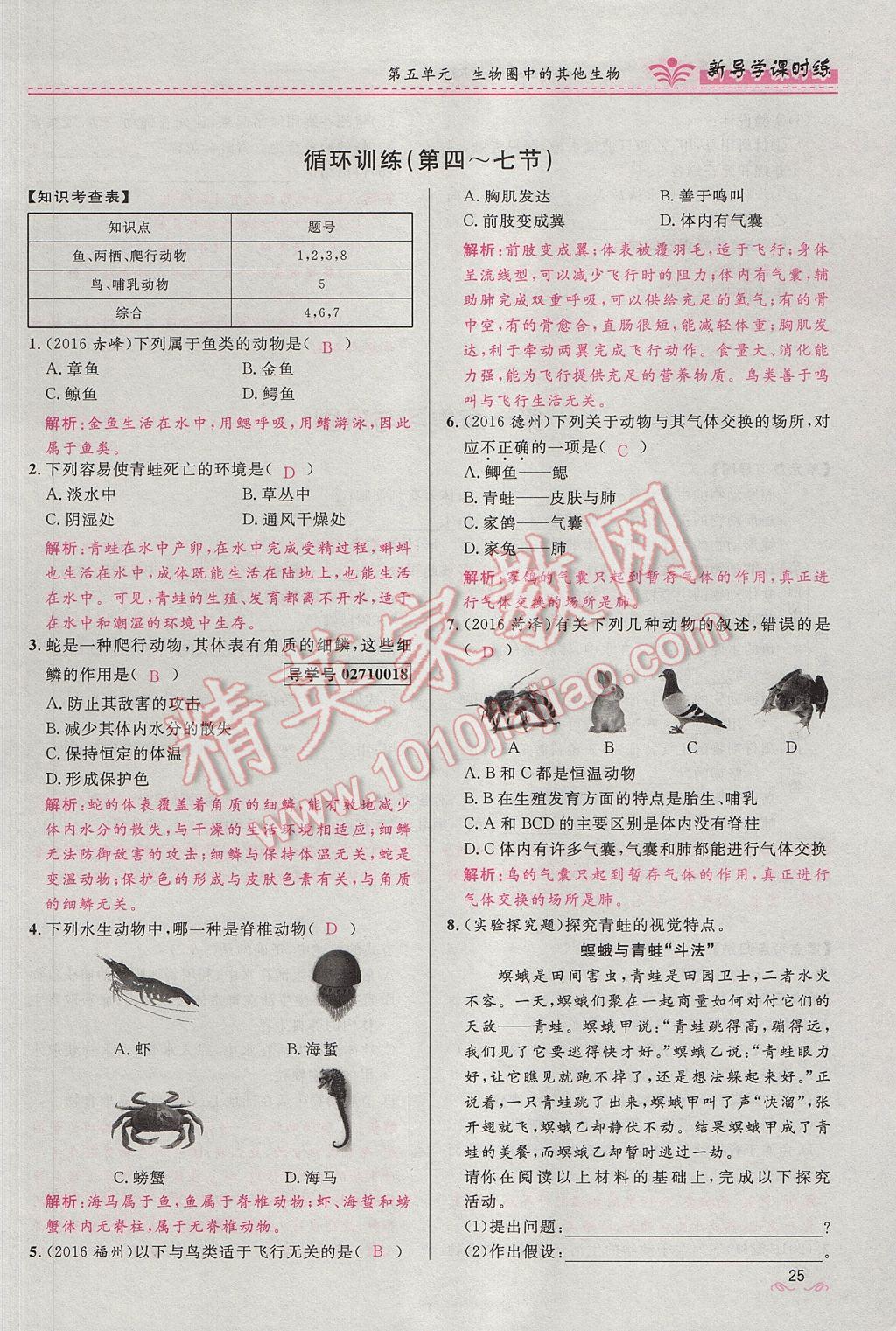 2017年奪冠百分百新導(dǎo)學(xué)課時(shí)練八年級(jí)生物上冊(cè)人教版 第五單元第25頁(yè)