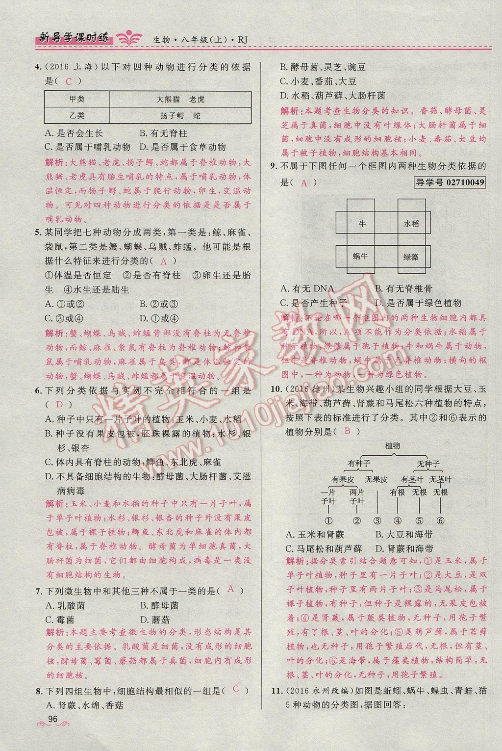 2017年奪冠百分百新導(dǎo)學(xué)課時(shí)練八年級生物上冊人教版 第六單元第96頁