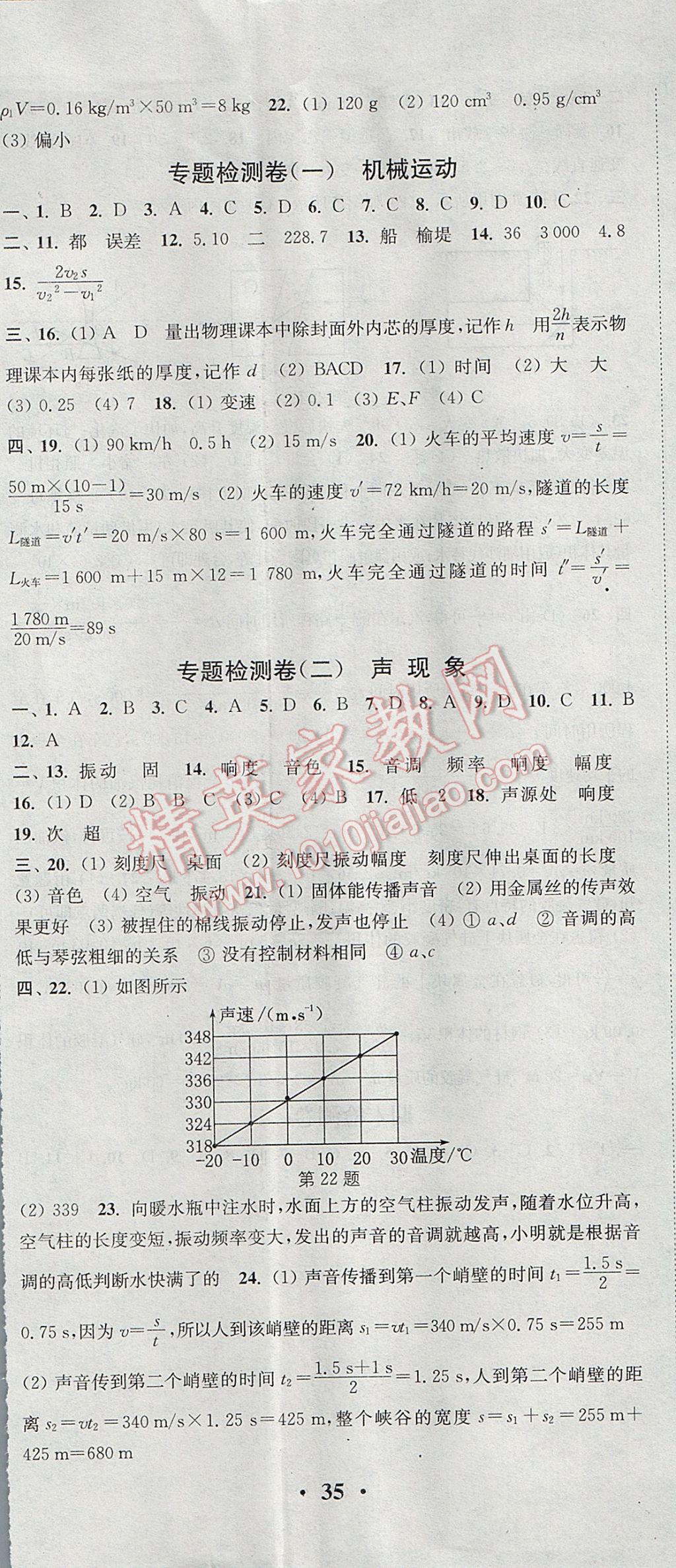 2017年通城學(xué)典活頁檢測八年級物理上冊人教版 參考答案第14頁