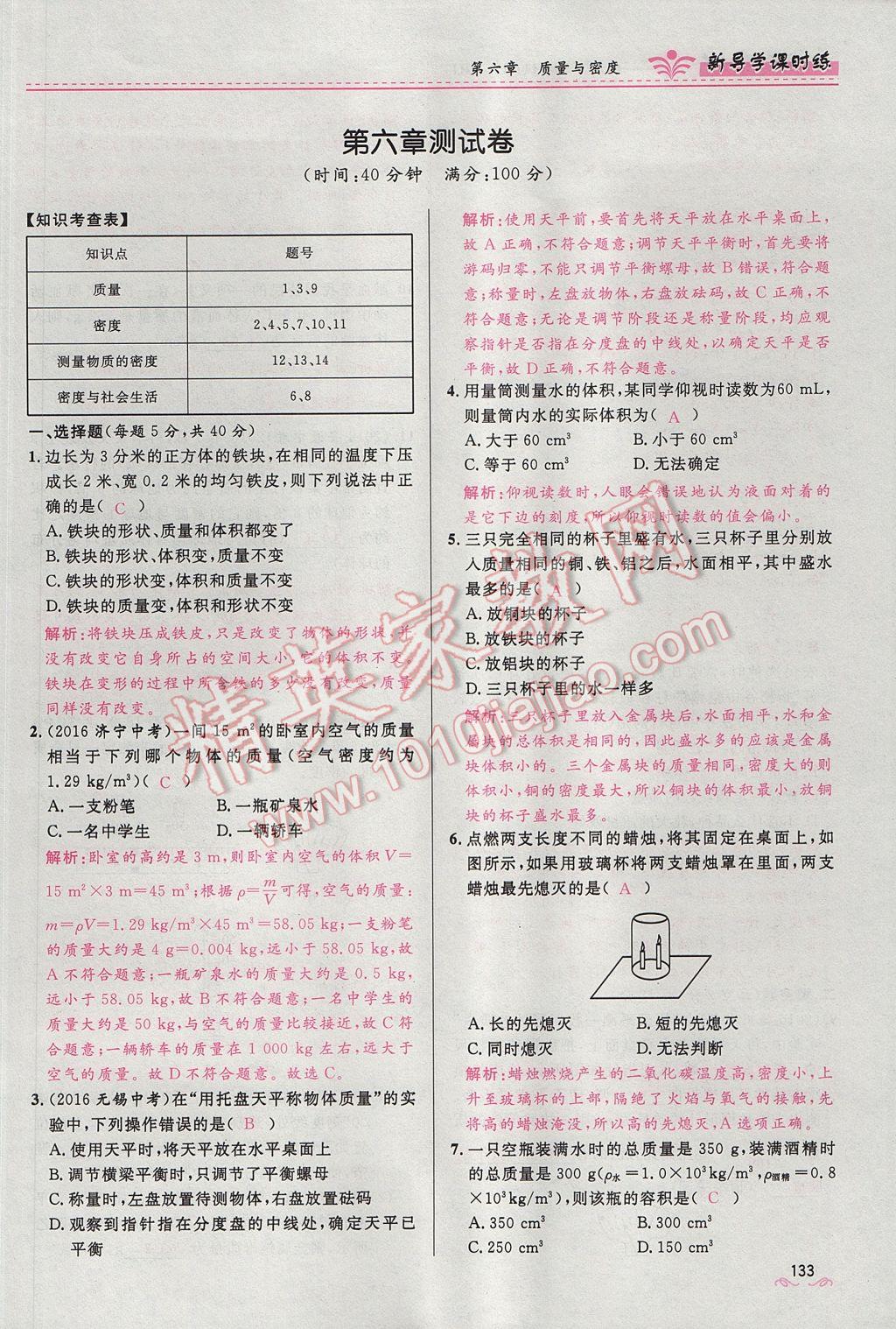 2017年奪冠百分百新導(dǎo)學(xué)課時練八年級物理上冊人教版 第六章 質(zhì)量與密度第139頁