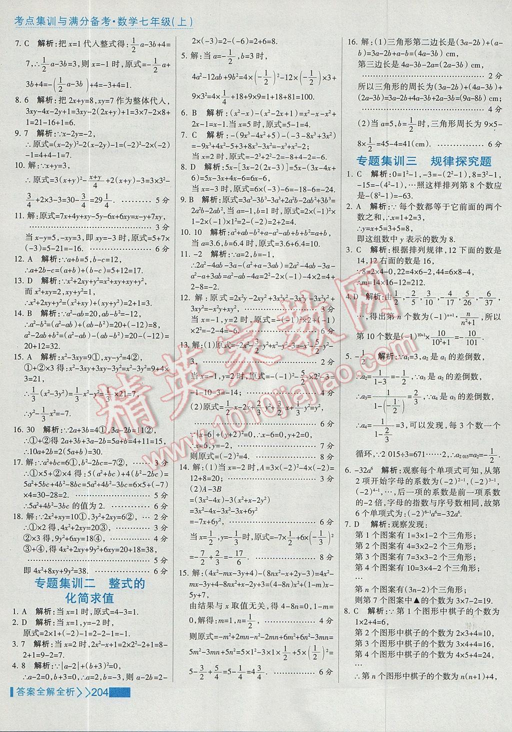 2017年考點(diǎn)集訓(xùn)與滿分備考七年級數(shù)學(xué)上冊 參考答案第28頁