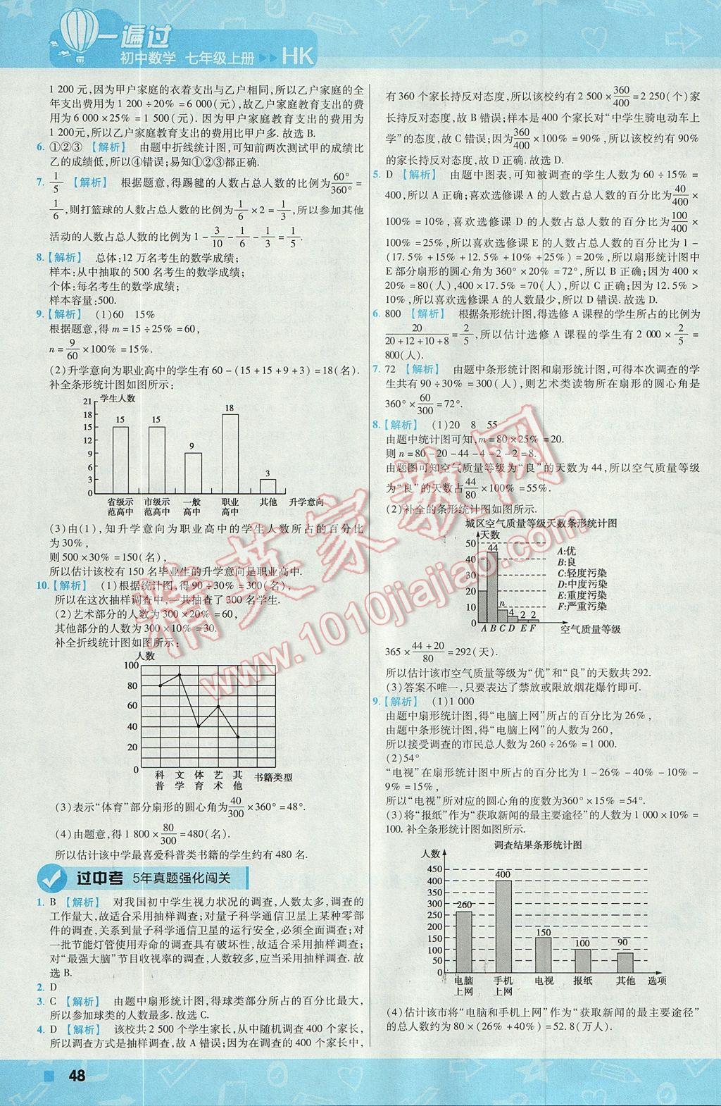 2017年一遍过初中数学七年级上册沪科版 参考答案第48页