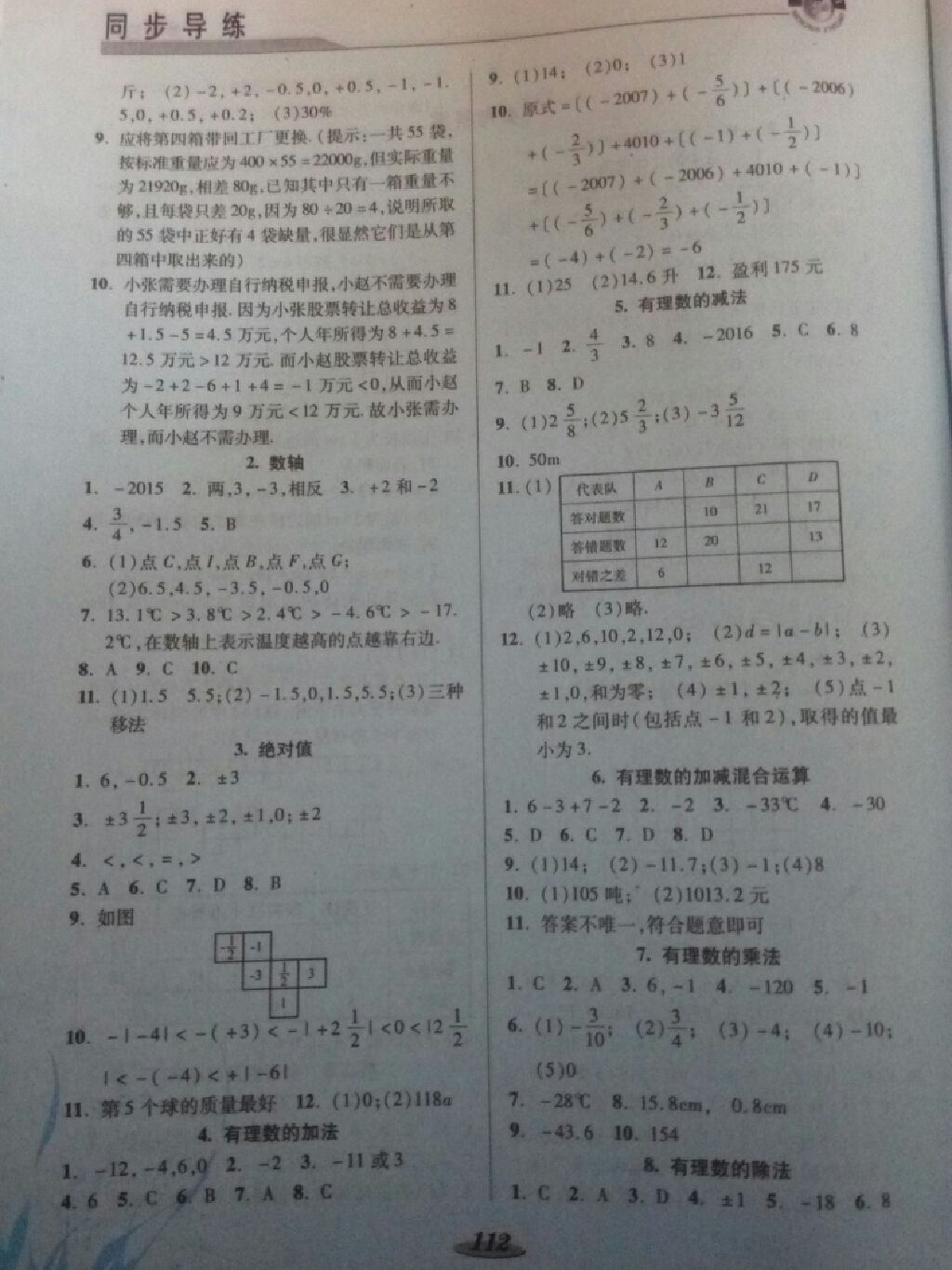 2017年新课标教材同步导练七年级数学上册C版 参考答案第2页