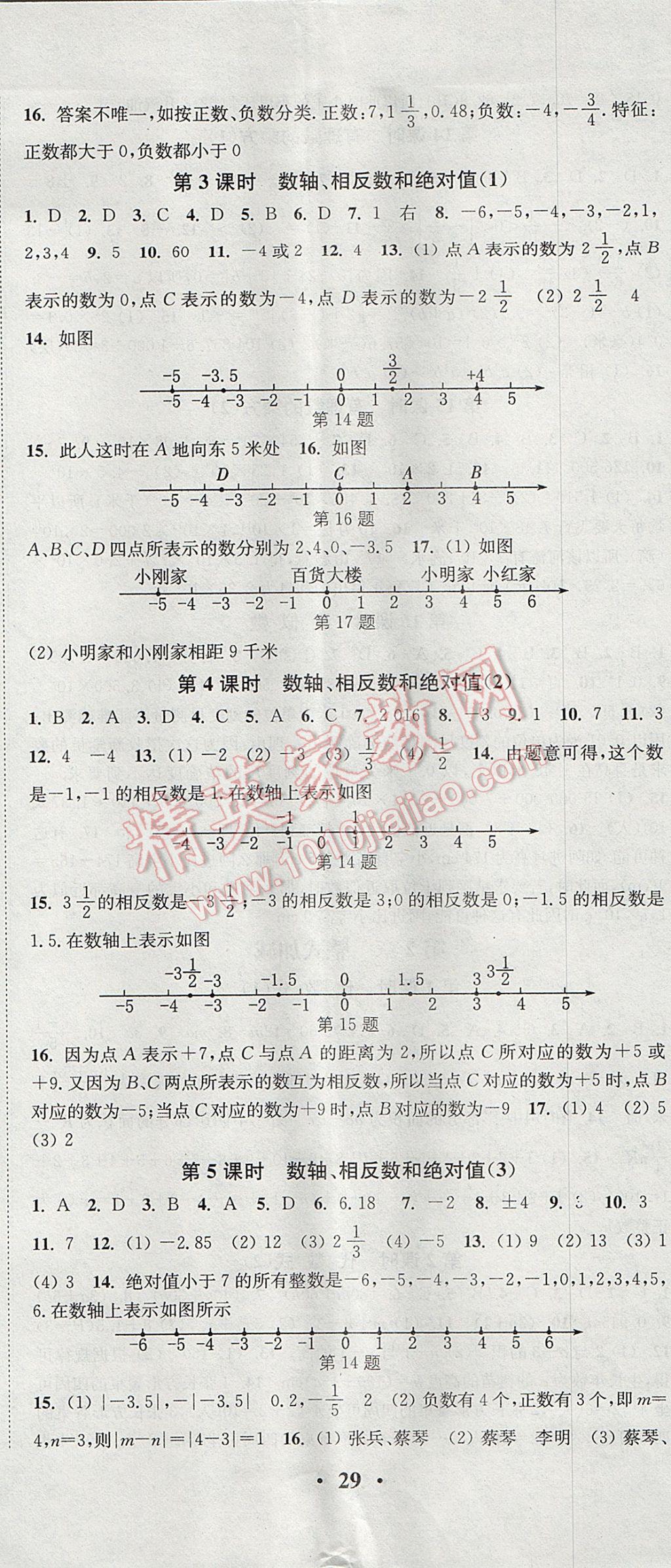 2017年通城学典活页检测七年级数学上册沪科版 参考答案第2页