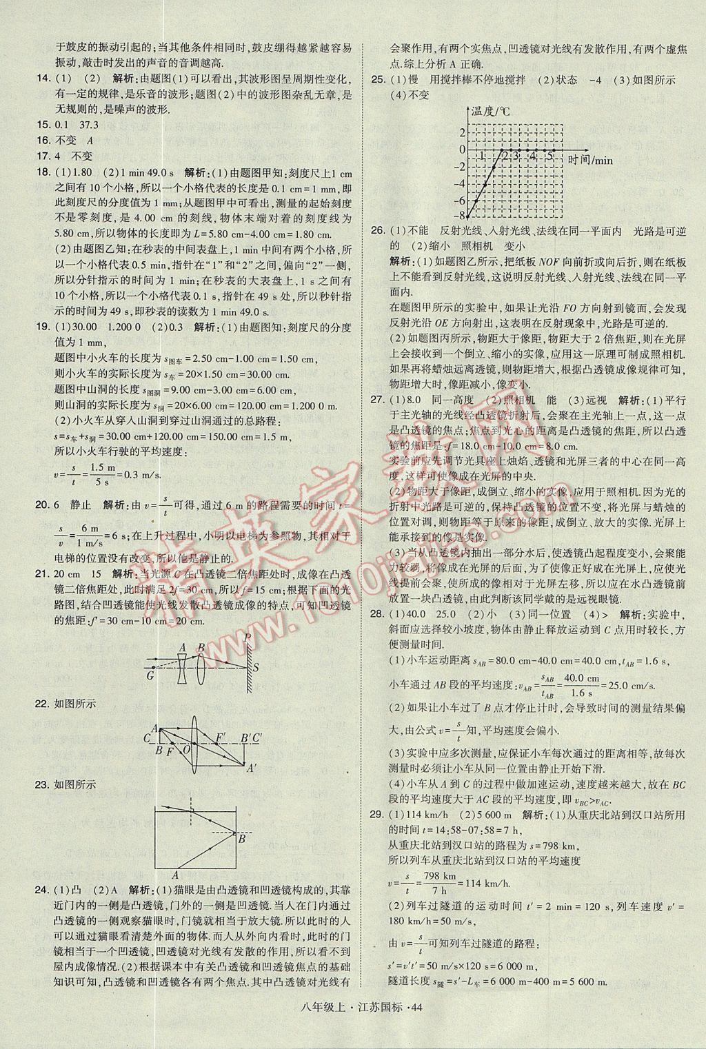 2017年学霸题中题八年级物理上册江苏版 参考答案第44页