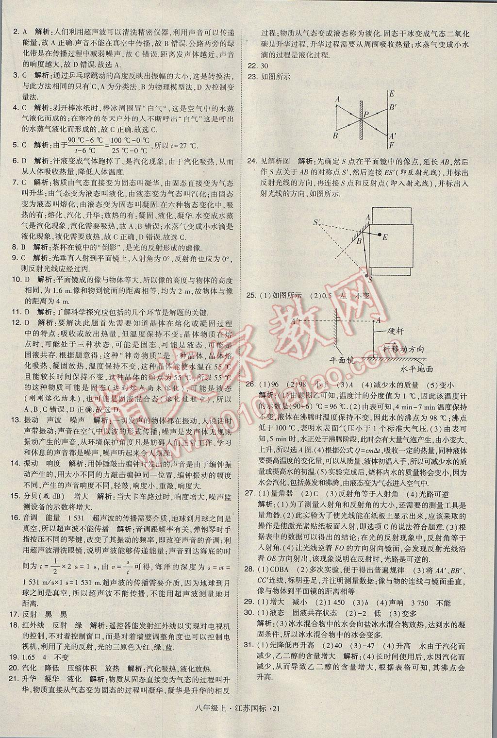 2017年学霸题中题八年级物理上册江苏版 参考答案第21页