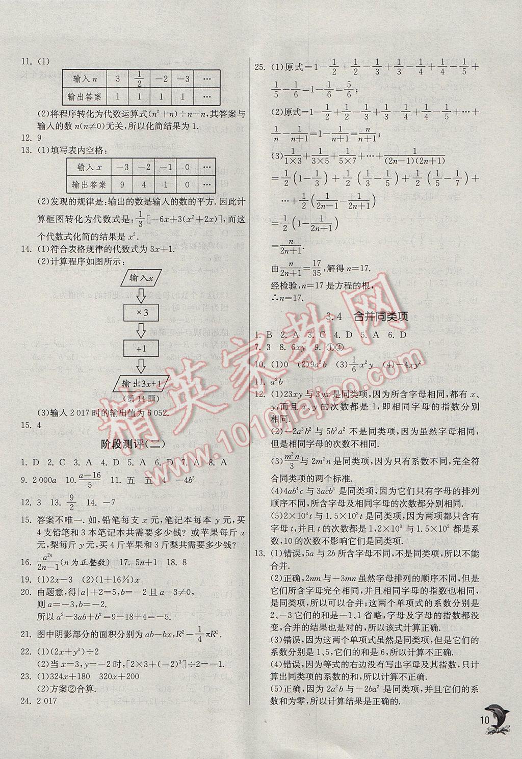 2017年實(shí)驗(yàn)班提優(yōu)訓(xùn)練七年級(jí)數(shù)學(xué)上冊(cè)蘇科版 參考答案第10頁(yè)