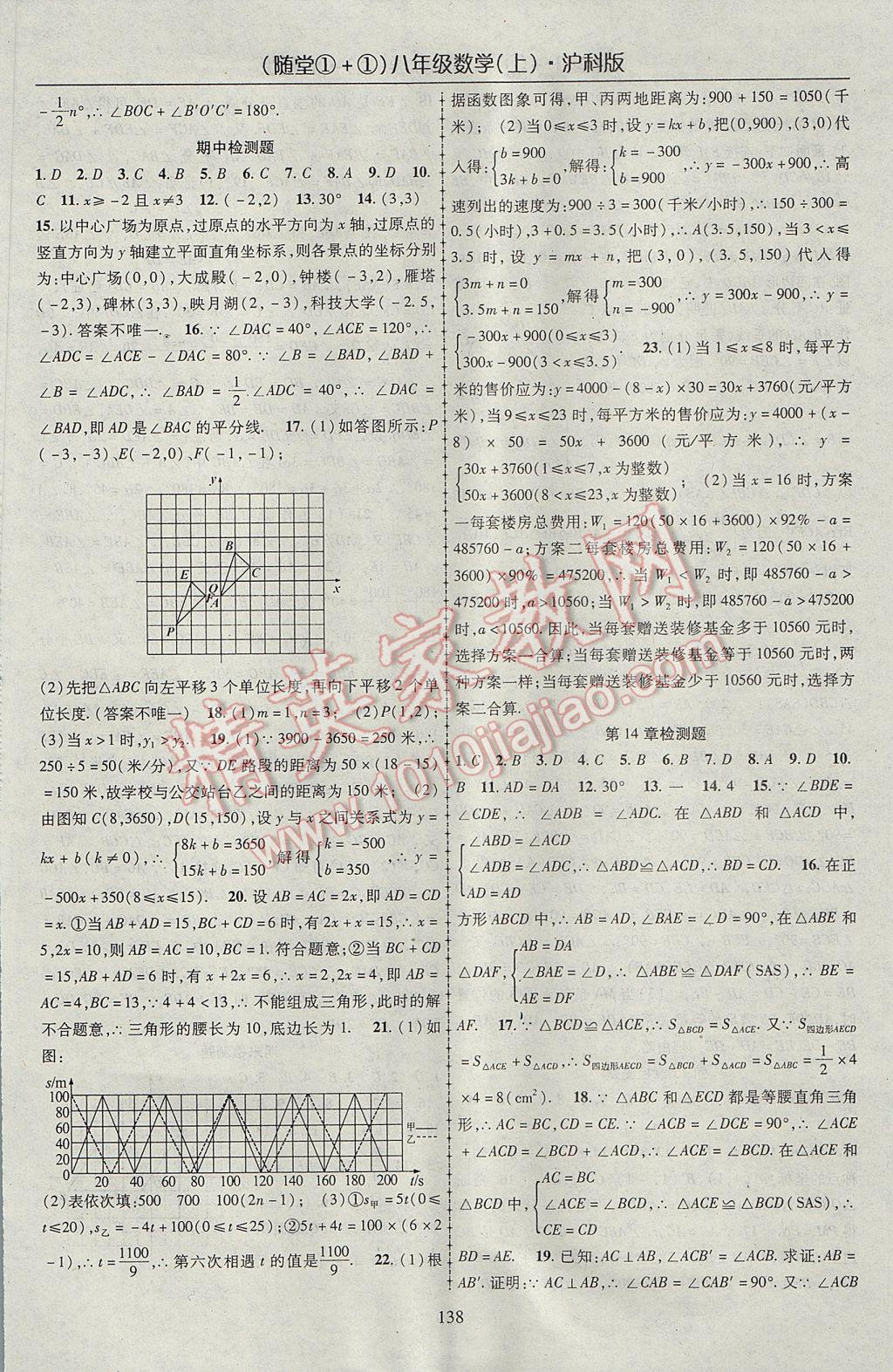 2017年随堂1加1导练八年级数学上册沪科版 参考答案第18页