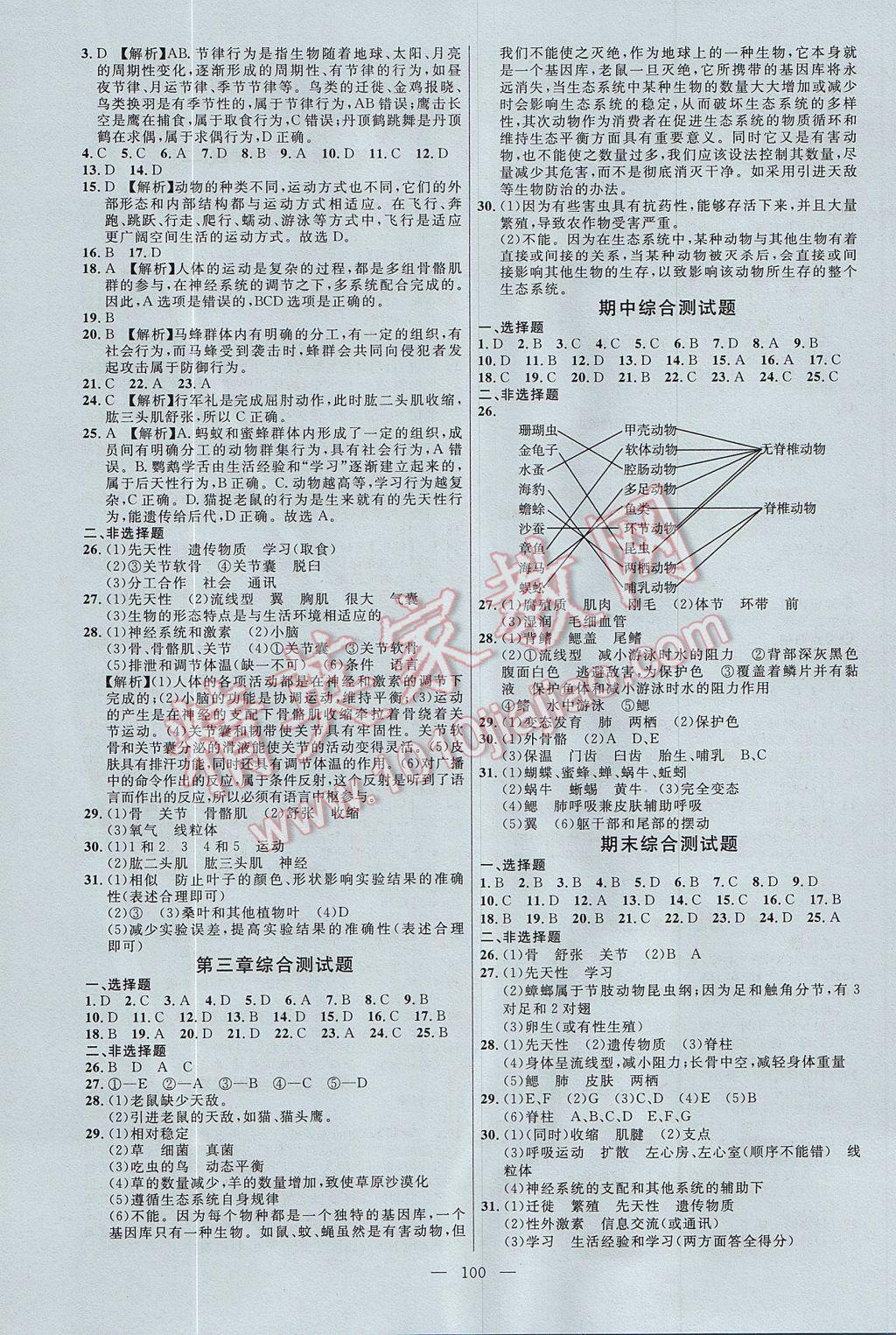 2017年細(xì)解巧練八年級生物上冊 參考答案第7頁