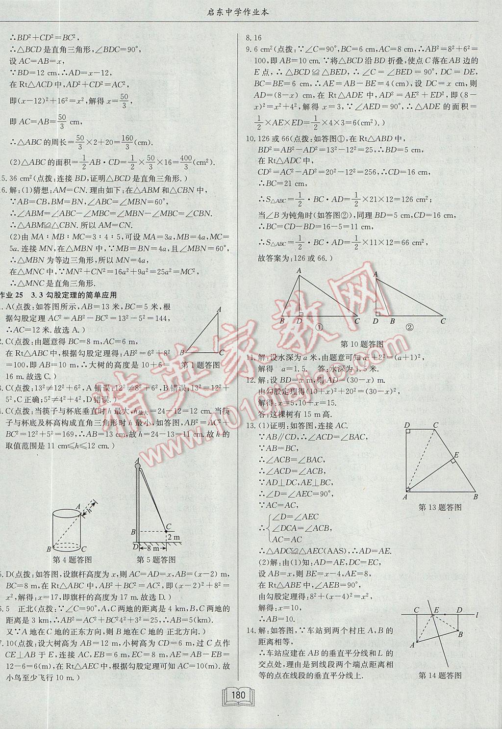 2017年启东中学作业本八年级数学上册江苏版 参考答案第20页