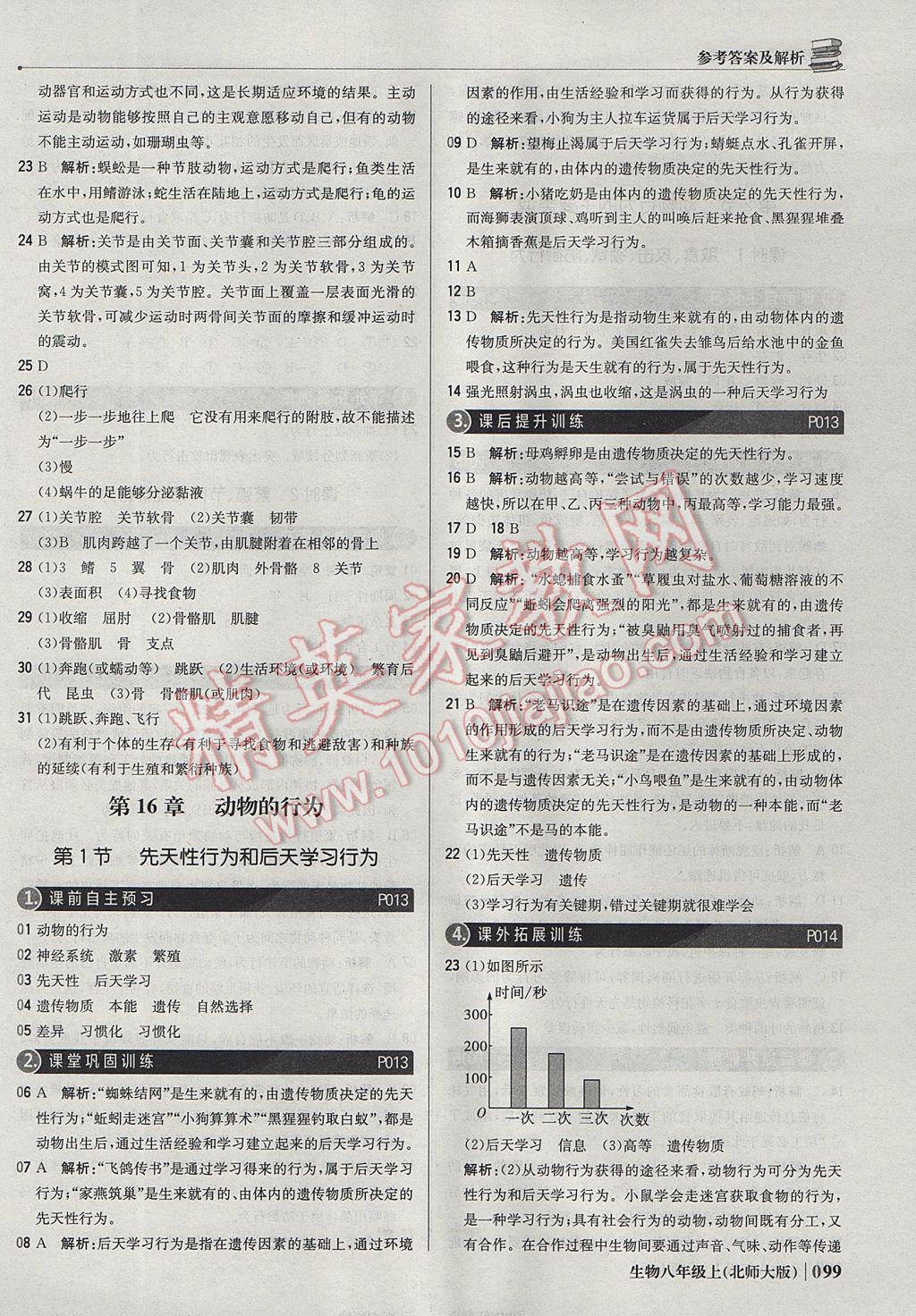 2017年1加1轻巧夺冠优化训练八年级生物上册北师大版银版 参考答案第4页