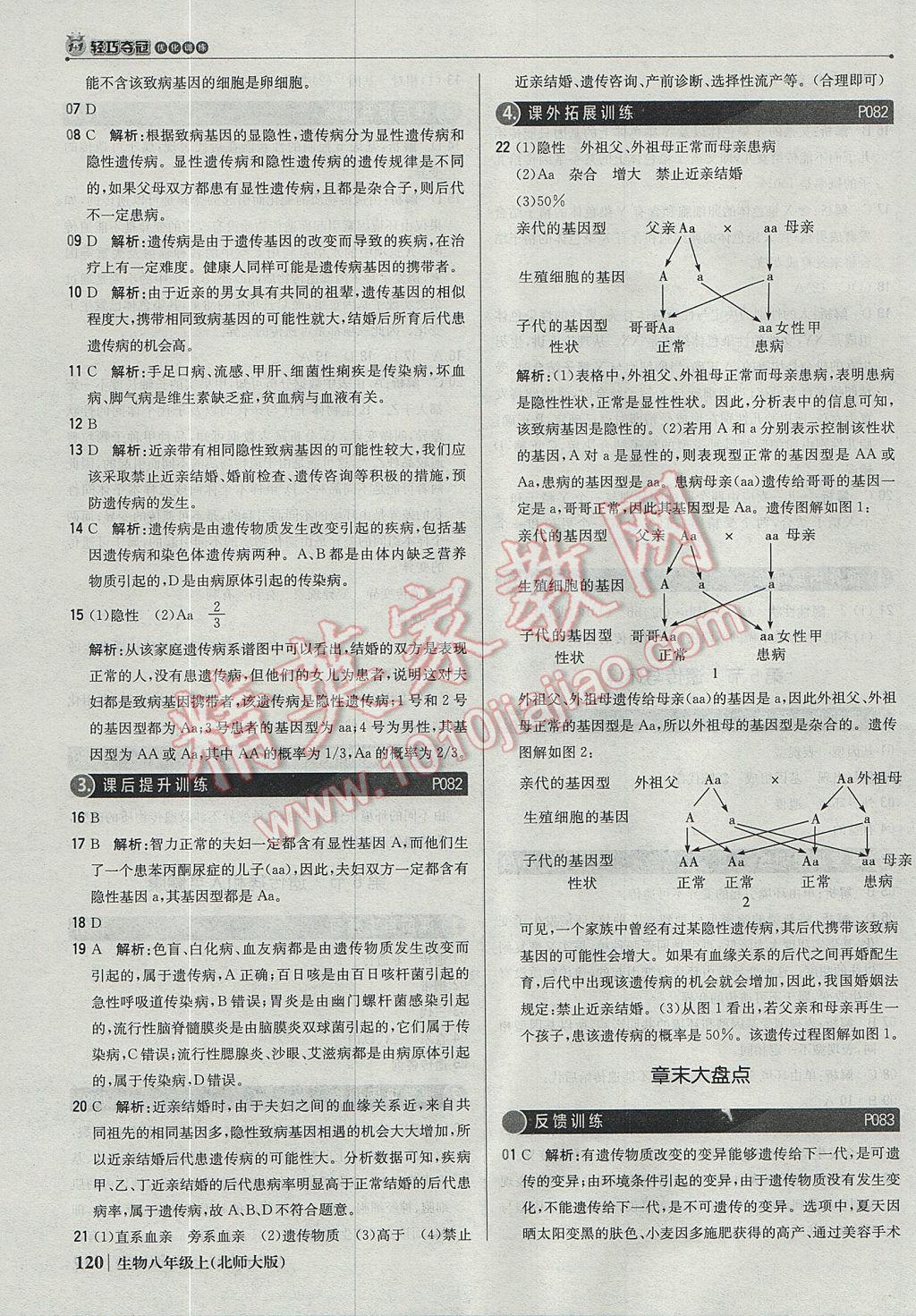 2017年1加1轻巧夺冠优化训练八年级生物上册北师大版银版 参考答案第25页