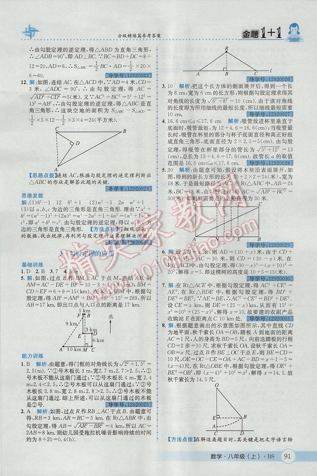 2017年金題1加1八年級數(shù)學(xué)上冊北師大版 參考答案第3頁