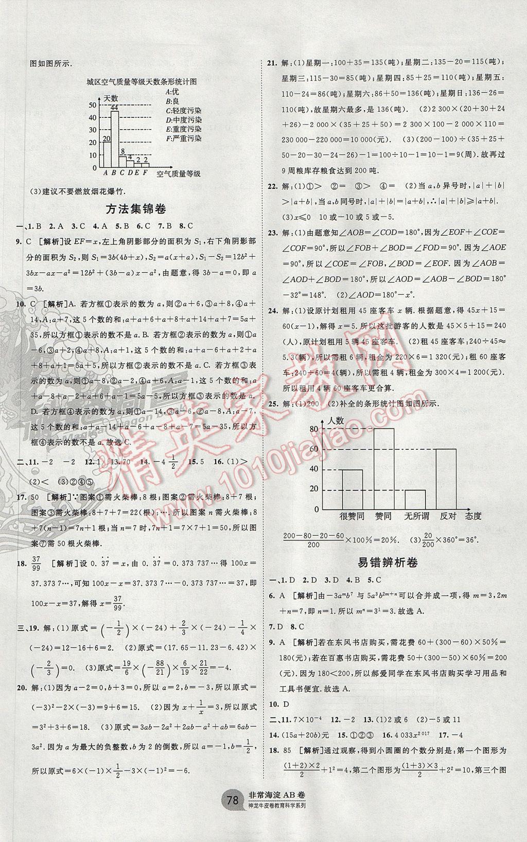 2017年海淀单元测试AB卷七年级数学上册湘教版 参考答案第7页