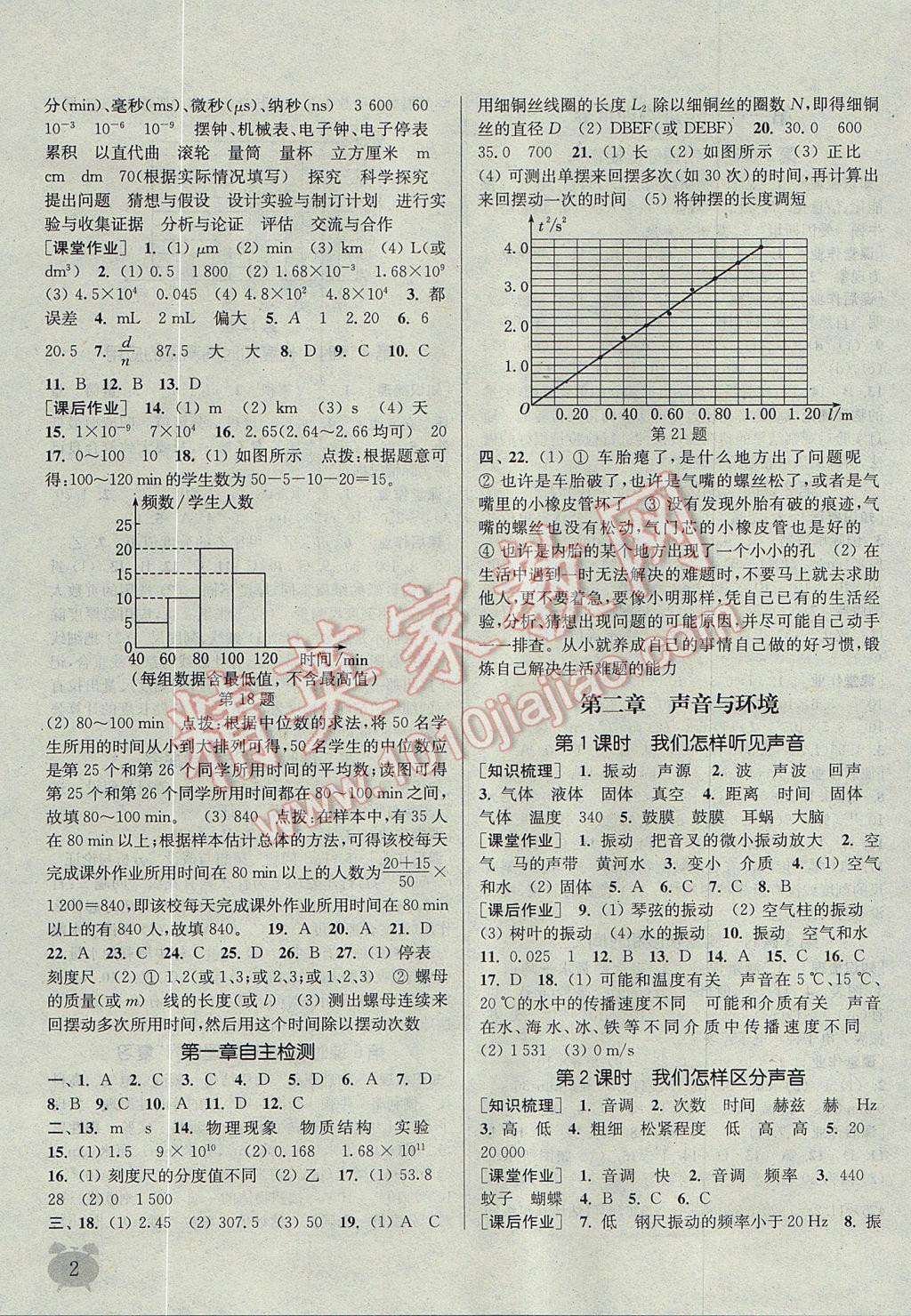 2017年通城学典课时作业本八年级物理上册沪粤版 参考答案第2页