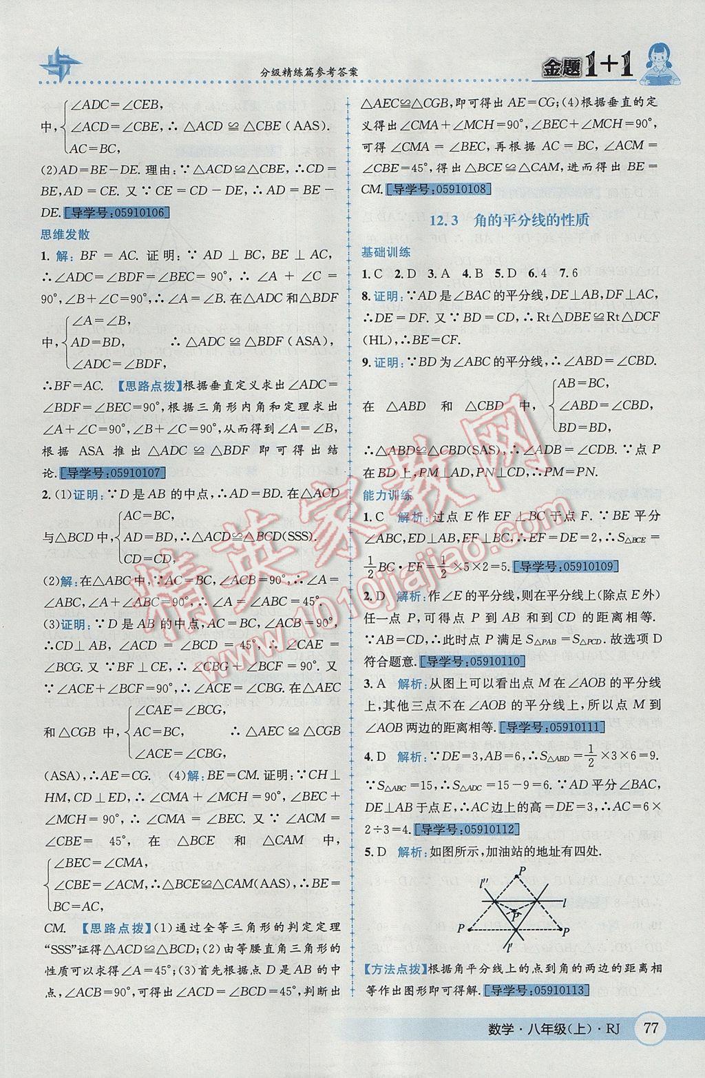 2017年金題1加1八年級數(shù)學(xué)上冊人教版 參考答案第13頁