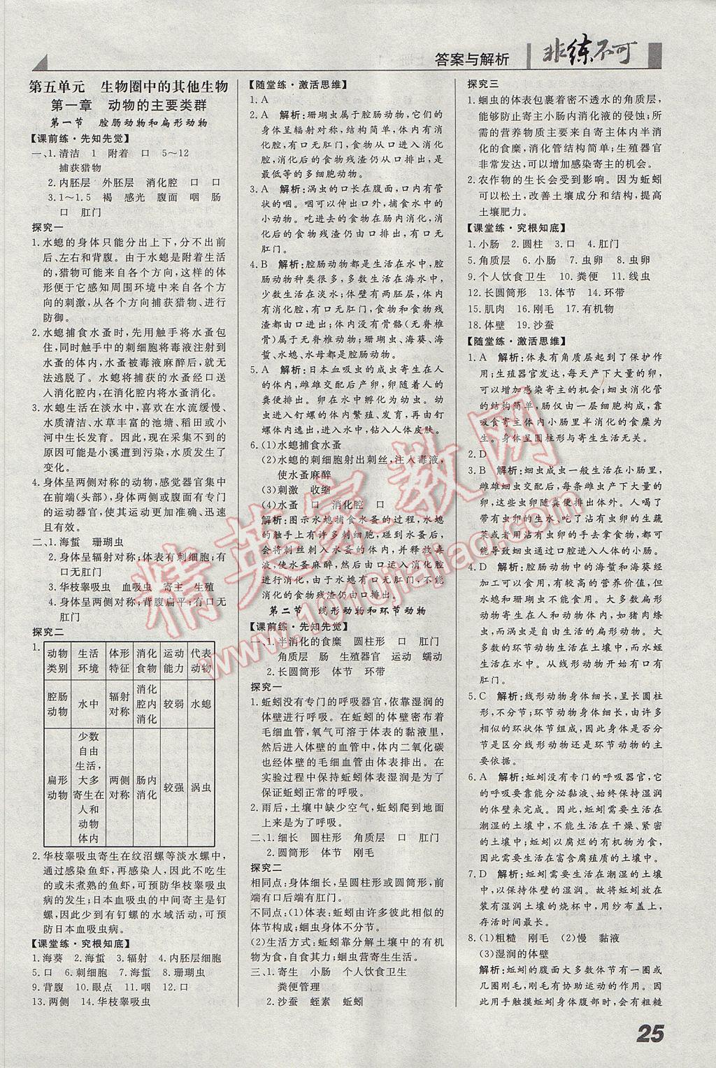 2017年預(yù)習(xí)導(dǎo)學(xué)非練不可八年級(jí)生物上冊(cè)人教版 參考答案第1頁(yè)