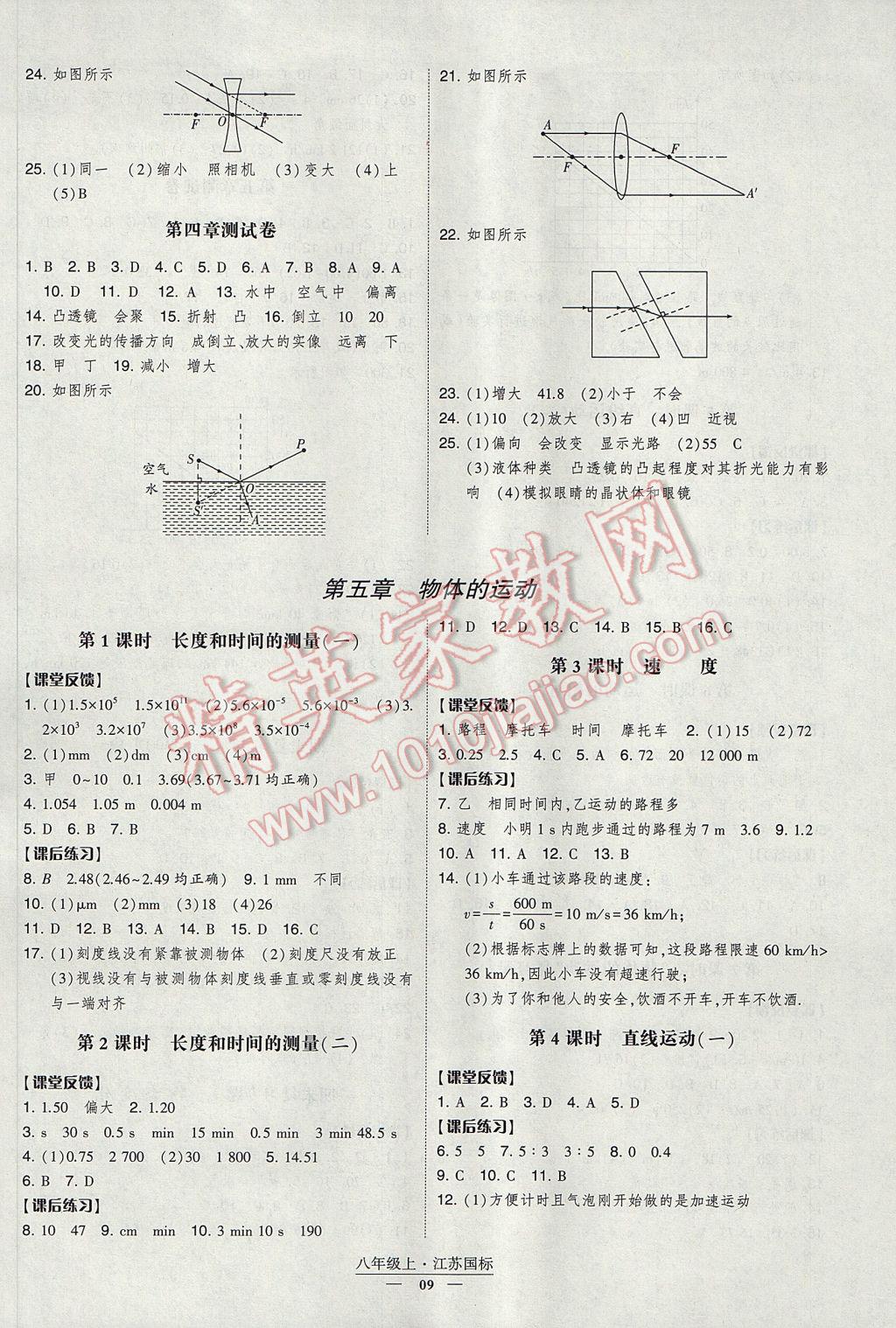 2017年经纶学典新课时作业八年级物理上册江苏版 参考答案第9页