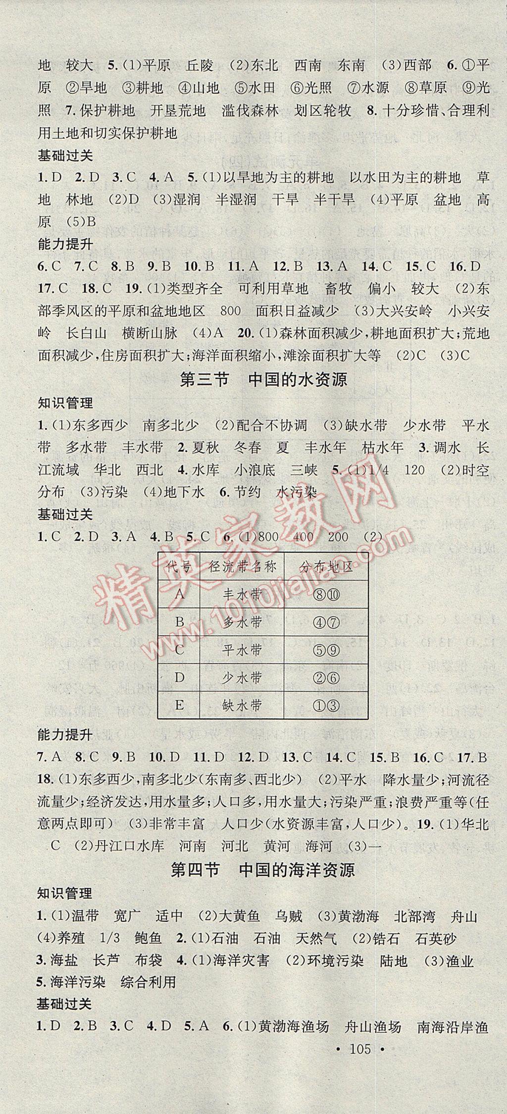 2017年名校课堂滚动学习法八年级地理上册湘教版黑龙江教育出版社 参考答案第7页