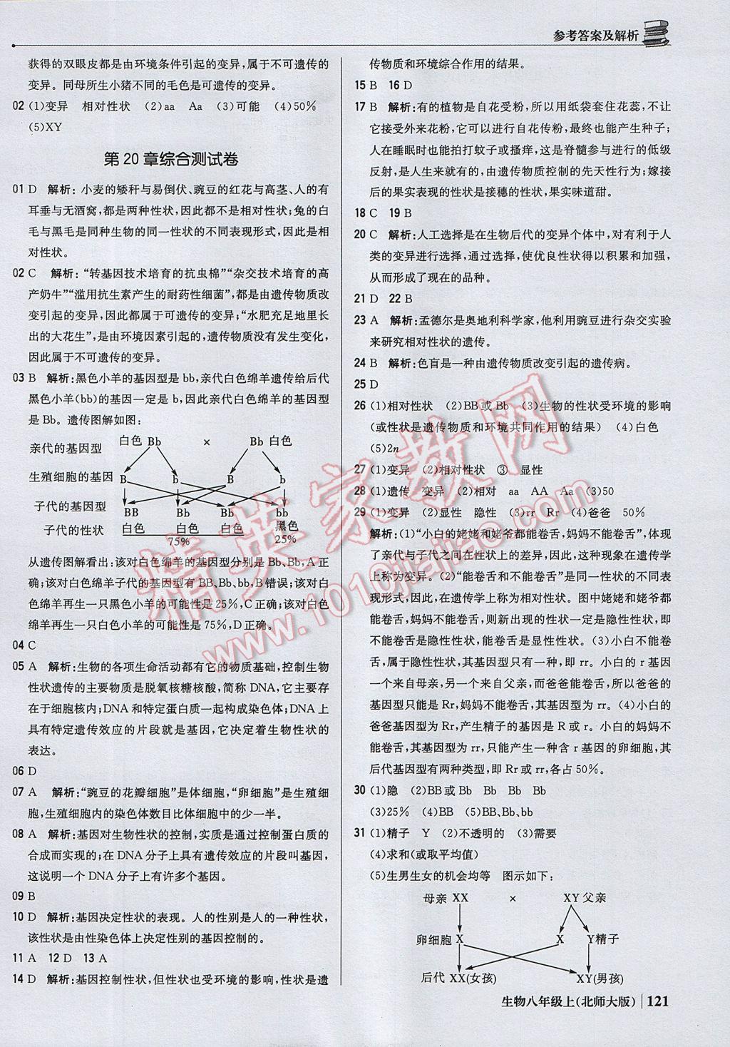 2017年1加1輕巧奪冠優(yōu)化訓練八年級生物上冊北師大版銀版 參考答案第26頁