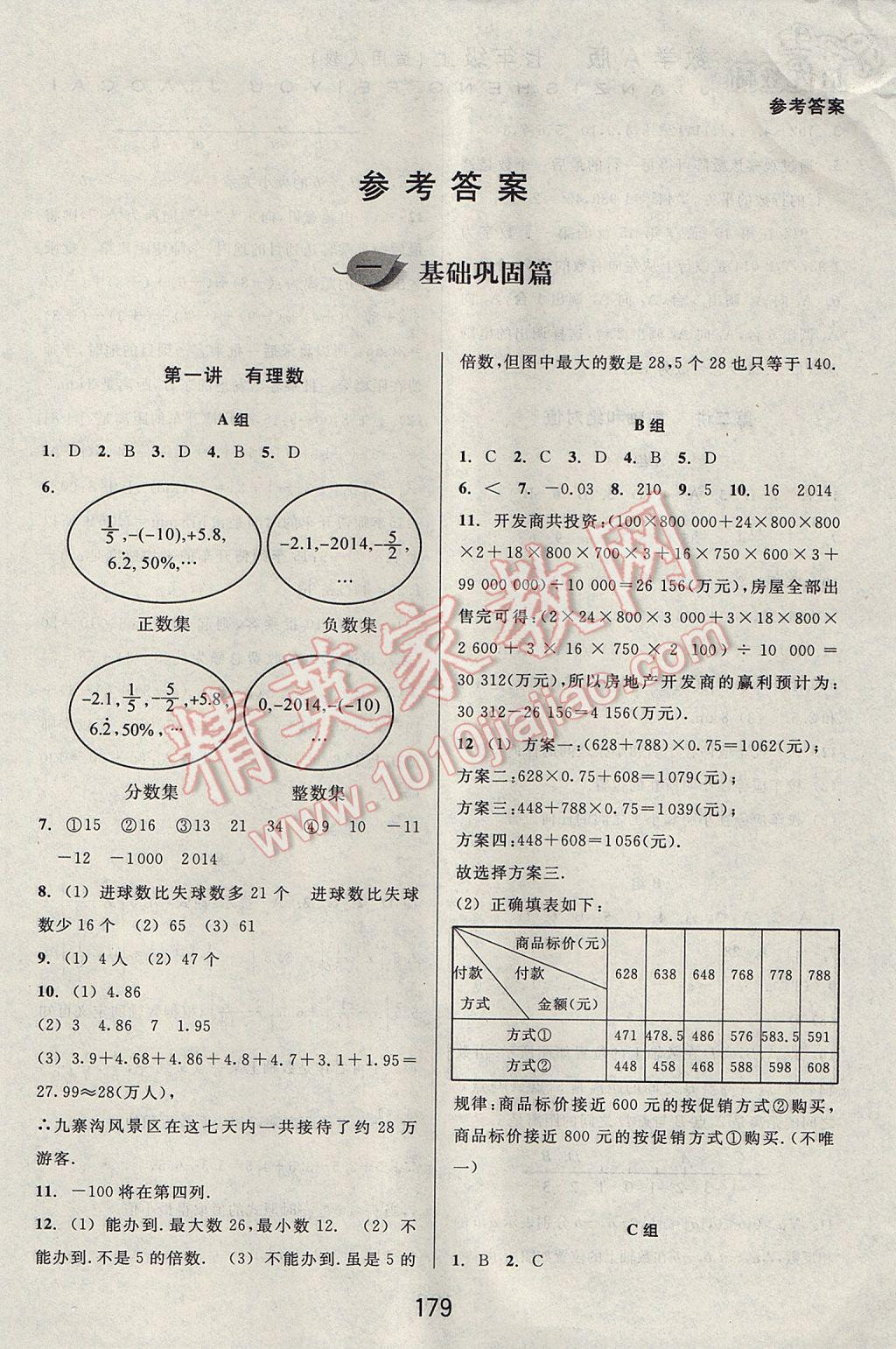 2017年尖子生培優(yōu)教材七年級(jí)數(shù)學(xué)上冊人教版A版 參考答案第1頁