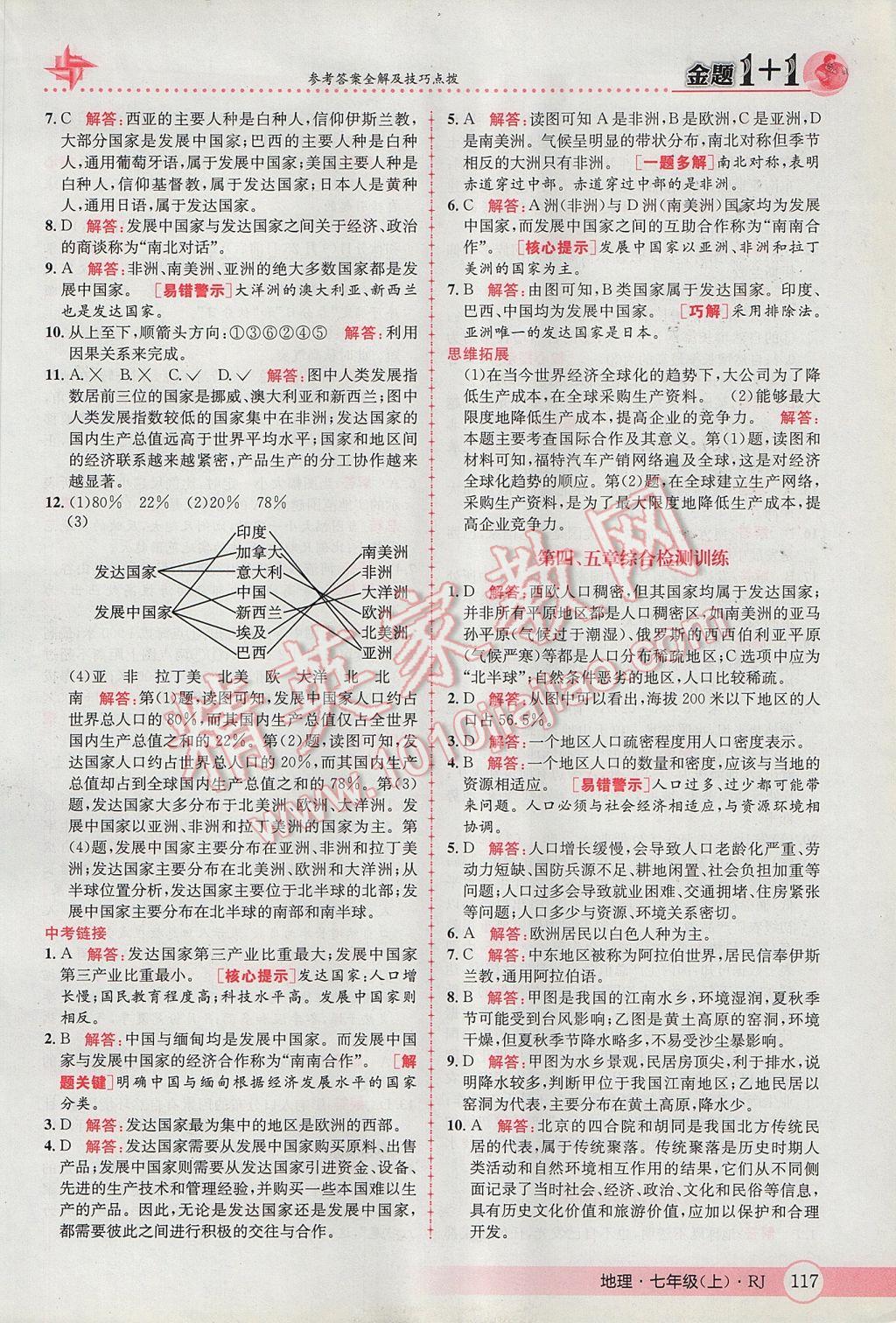 2017年金题1加1七年级地理上册人教版 参考答案第25页