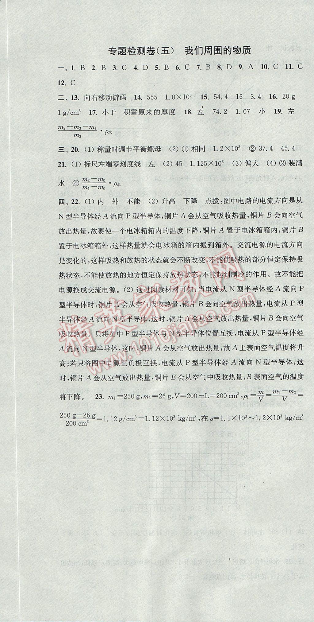 2017年通城学典活页检测八年级物理上册沪粤版 参考答案第16页