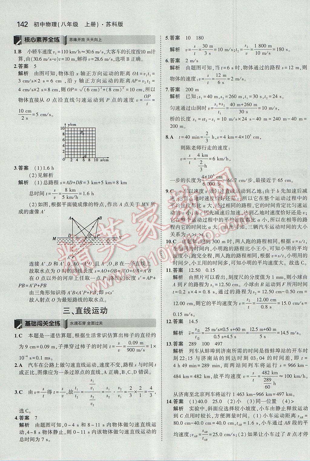 2017年5年中考3年模拟初中物理八年级上册苏科版 参考答案第36页